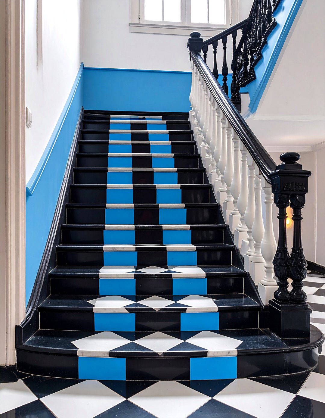 Checkerboard Painted Stairs Add Vintage Flair - 25 painted stair ideas