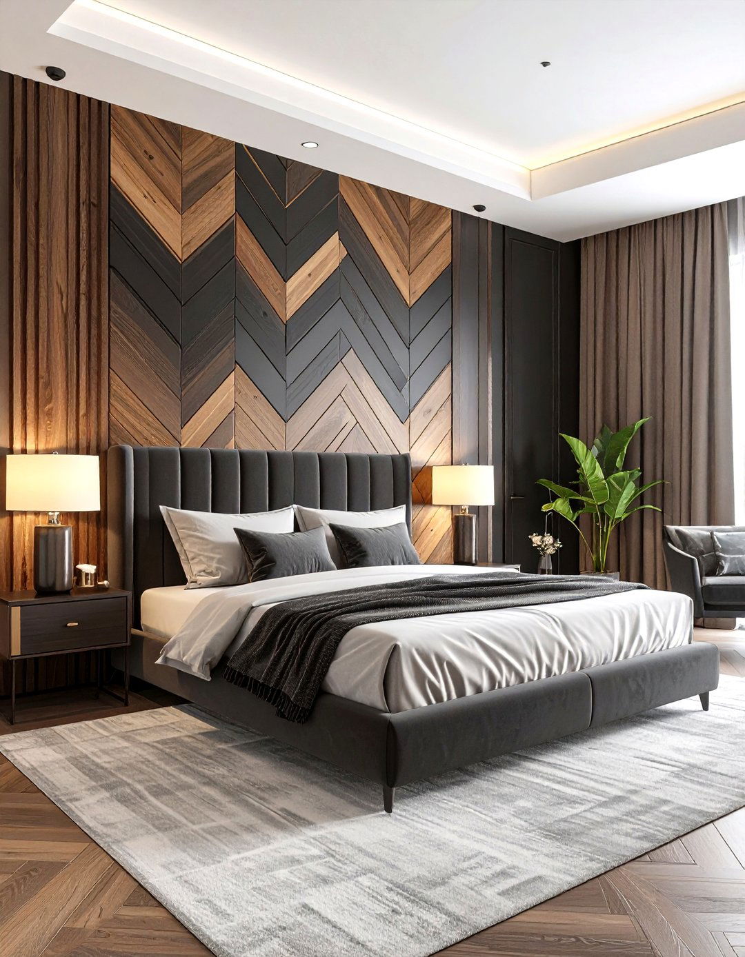 Chevron Panel Accent Wall Modernizing an Art Deco Bedroom - 25 art deco bedroom ideas