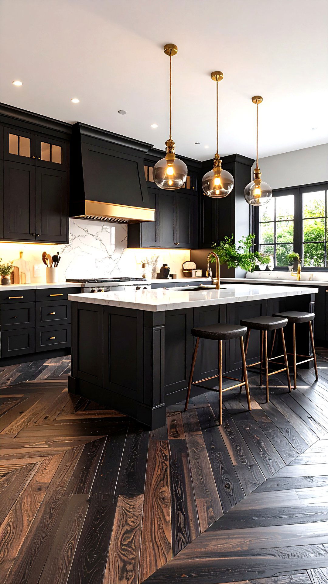 Chevron Pattern Engineered Wood - 25 black floor kitchen ideas
