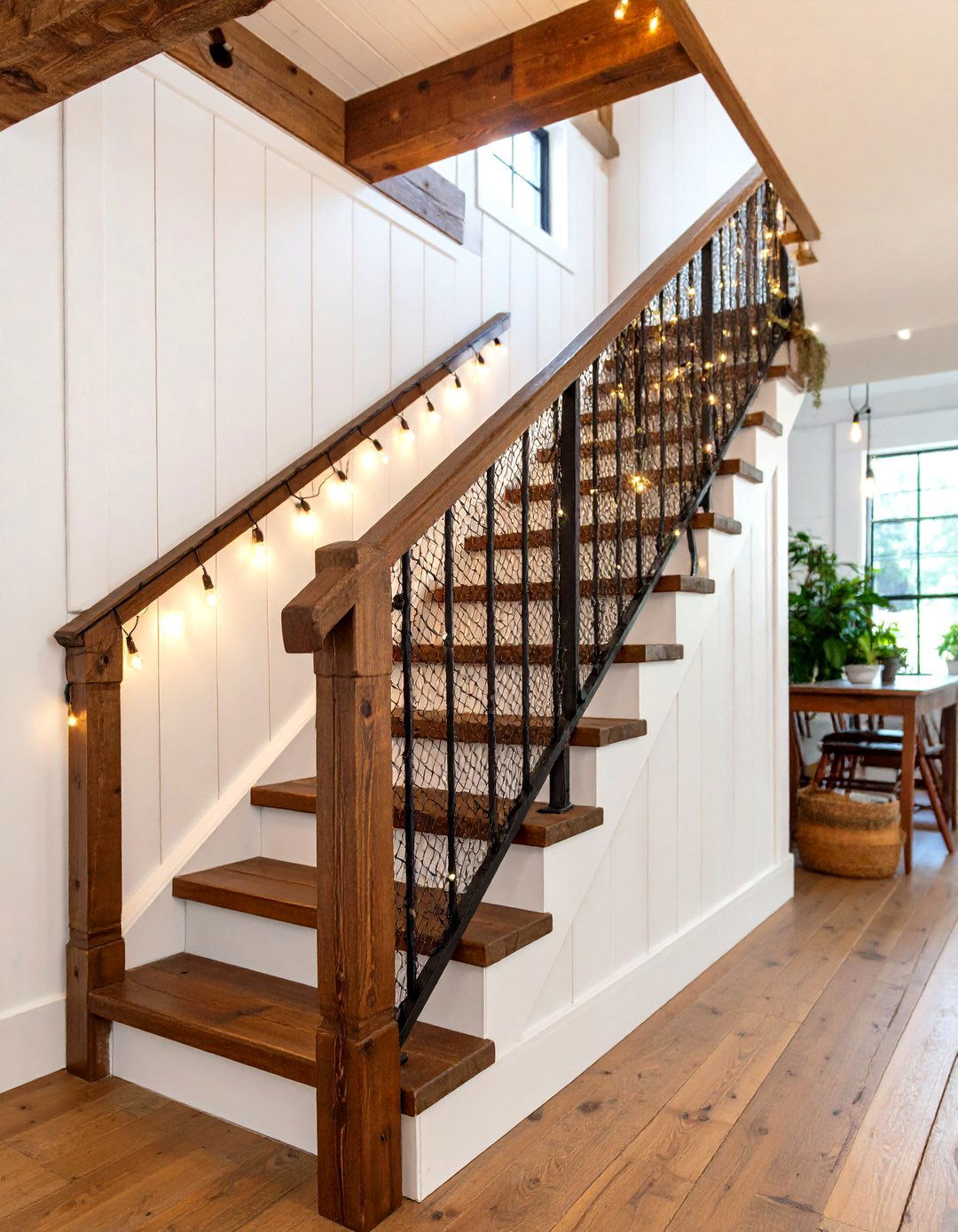 Chicken Wire Panel Stair Railing - 25 farmhouse rustic stair railing ideas