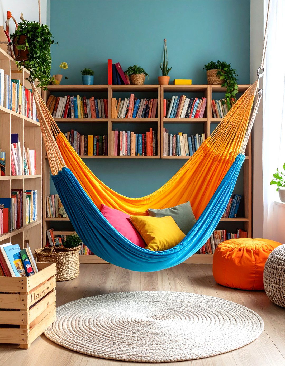 Child Friendly Hammock Stack Reading Nook - 25 outdoor reading nook ideas