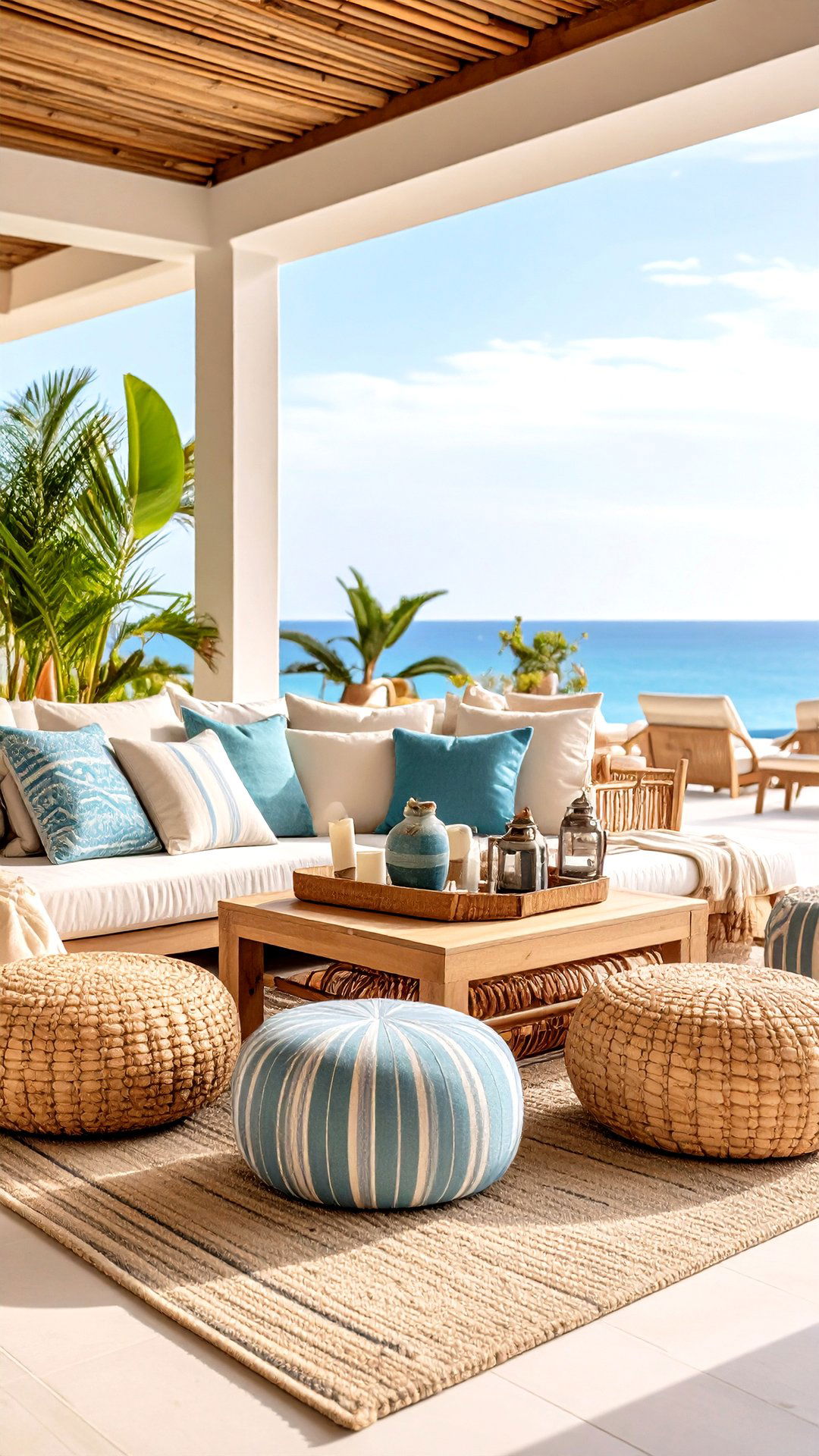Choose Multifunctional Ottomans and Poufs - 25 coastal living room ideas