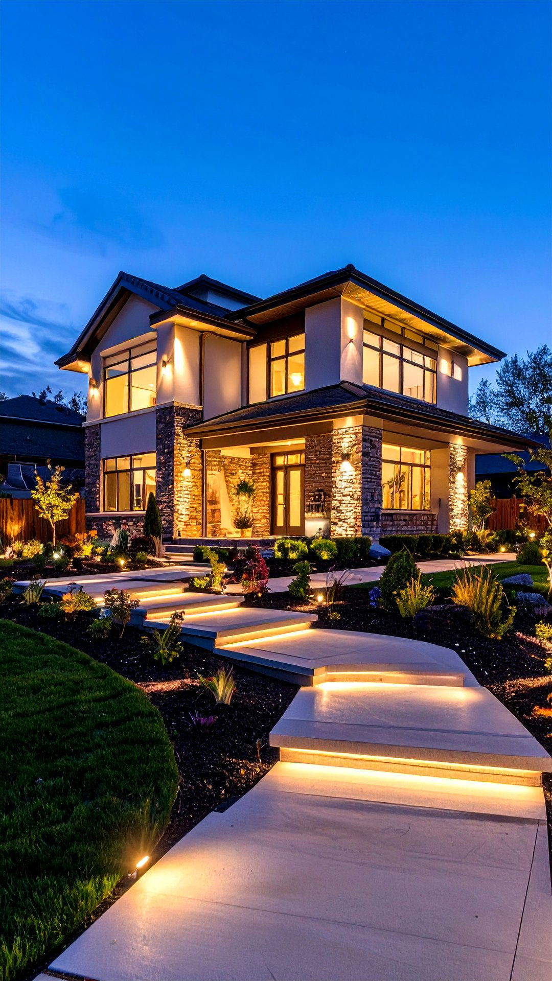Cinematic Landscape Lighting Frames a s House Exterior - 25 1980s house exterior ideas