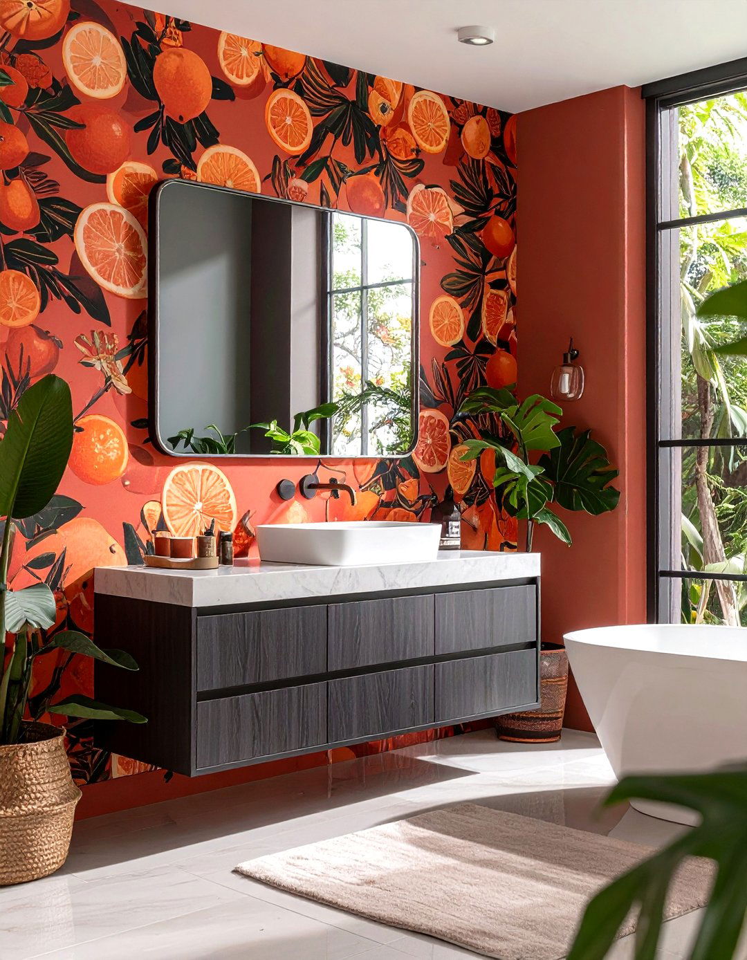Citrus Pattern Wallpaper for Playful Punch - 25 orange bathroom ideas