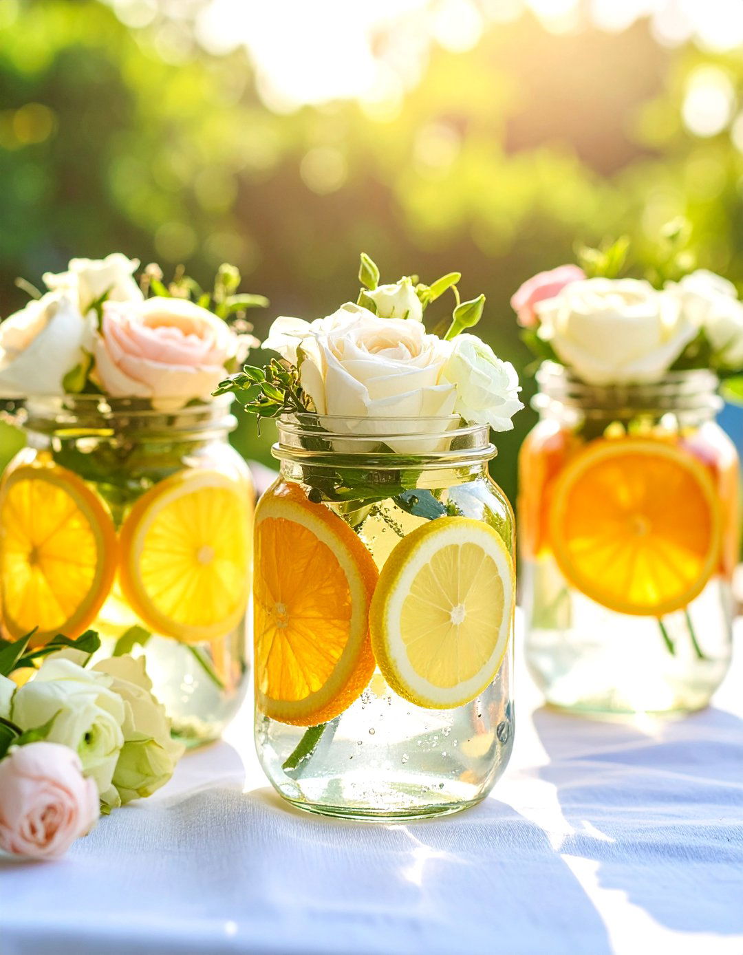 Citrus Slice and Bloom Refresh - 25 mason jar wedding centerpieces