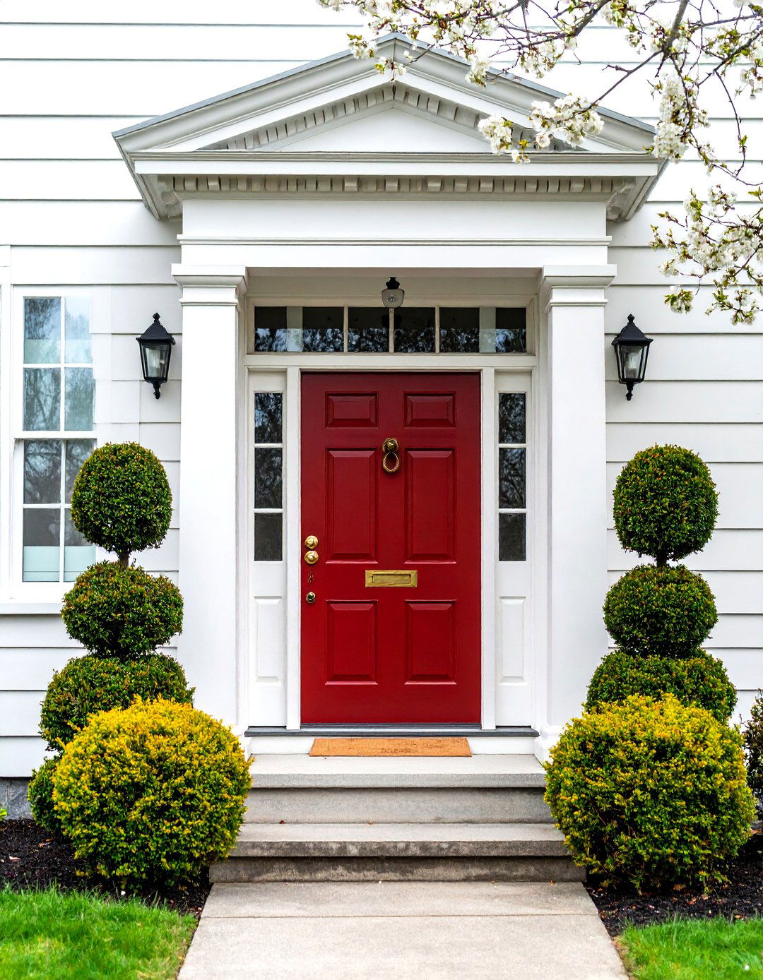 Classic Dark Red Front Door with Crisp White Trim - 25 dark red front door ideas