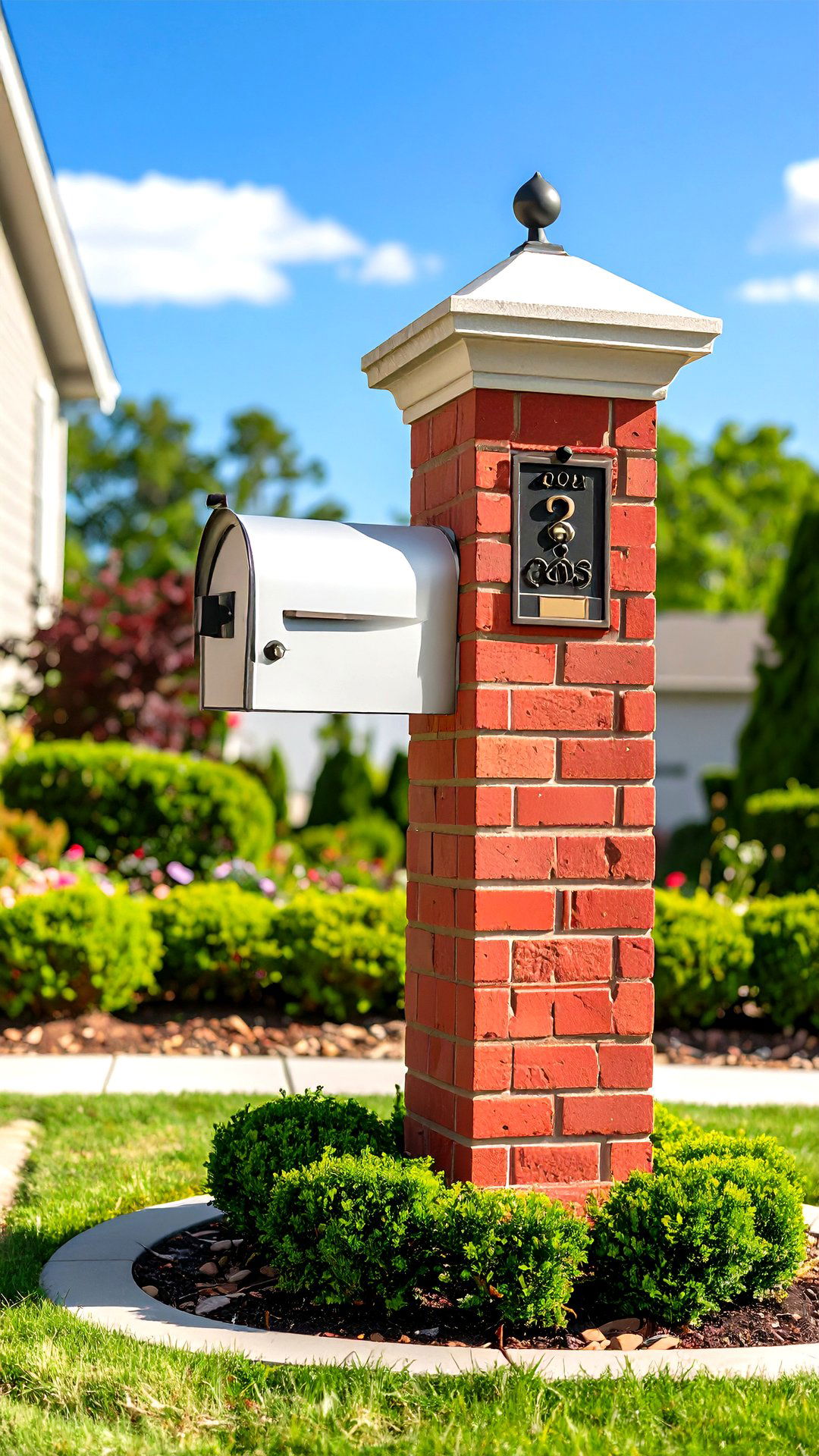 Classic Red Brick Pillar Mailbox with Iron Numerals - 25 brick mailbox ideas