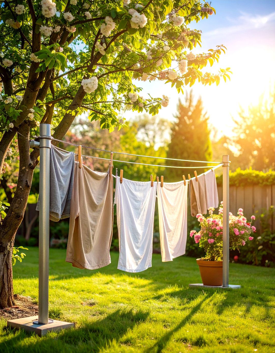 Classic T Post Clothesline for All Weather Reliability - 25 outdoor clothesline ideas