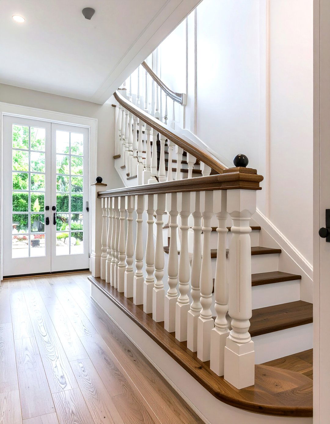 Classic White and Oak Stair Railing - 25 farmhouse rustic stair railing ideas