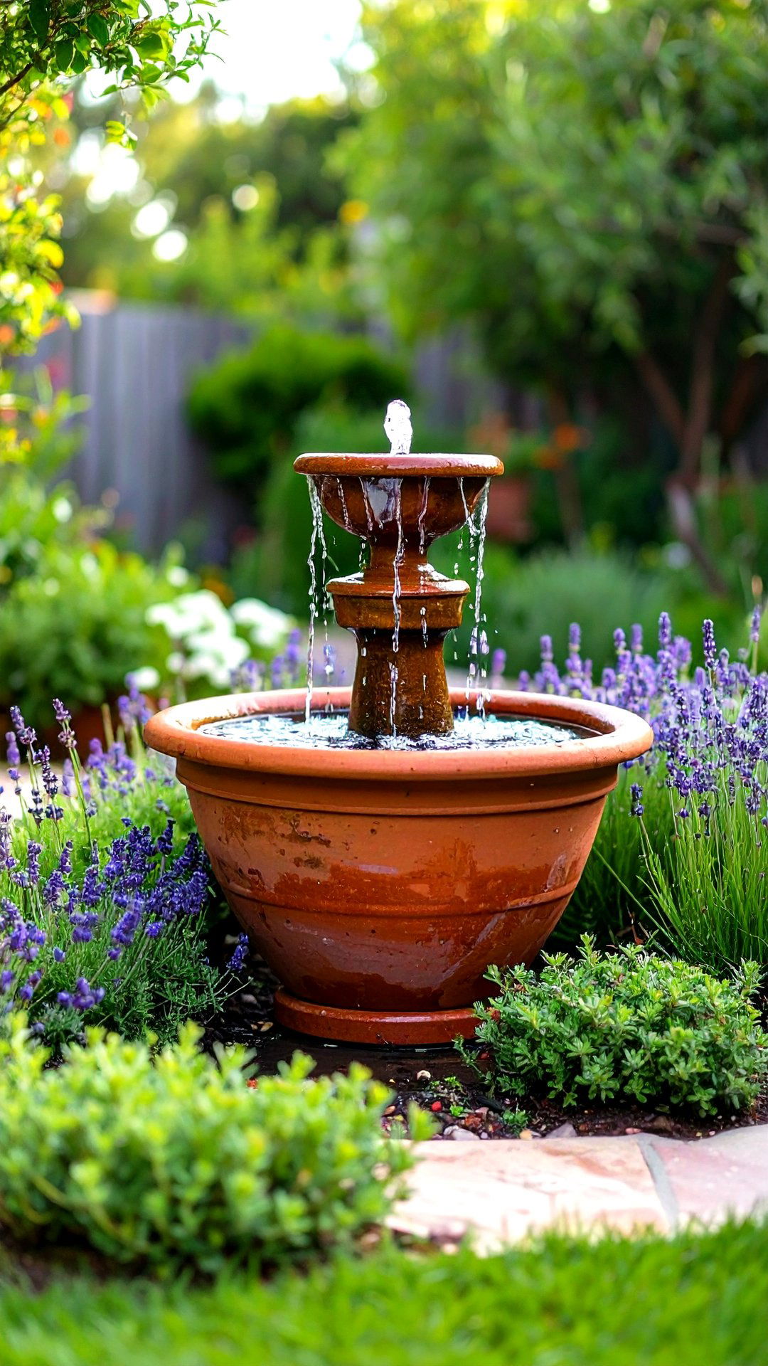 Clay Pot Bubbling Urn Fountain for Tiny Footprints - 25 greek garden ideas