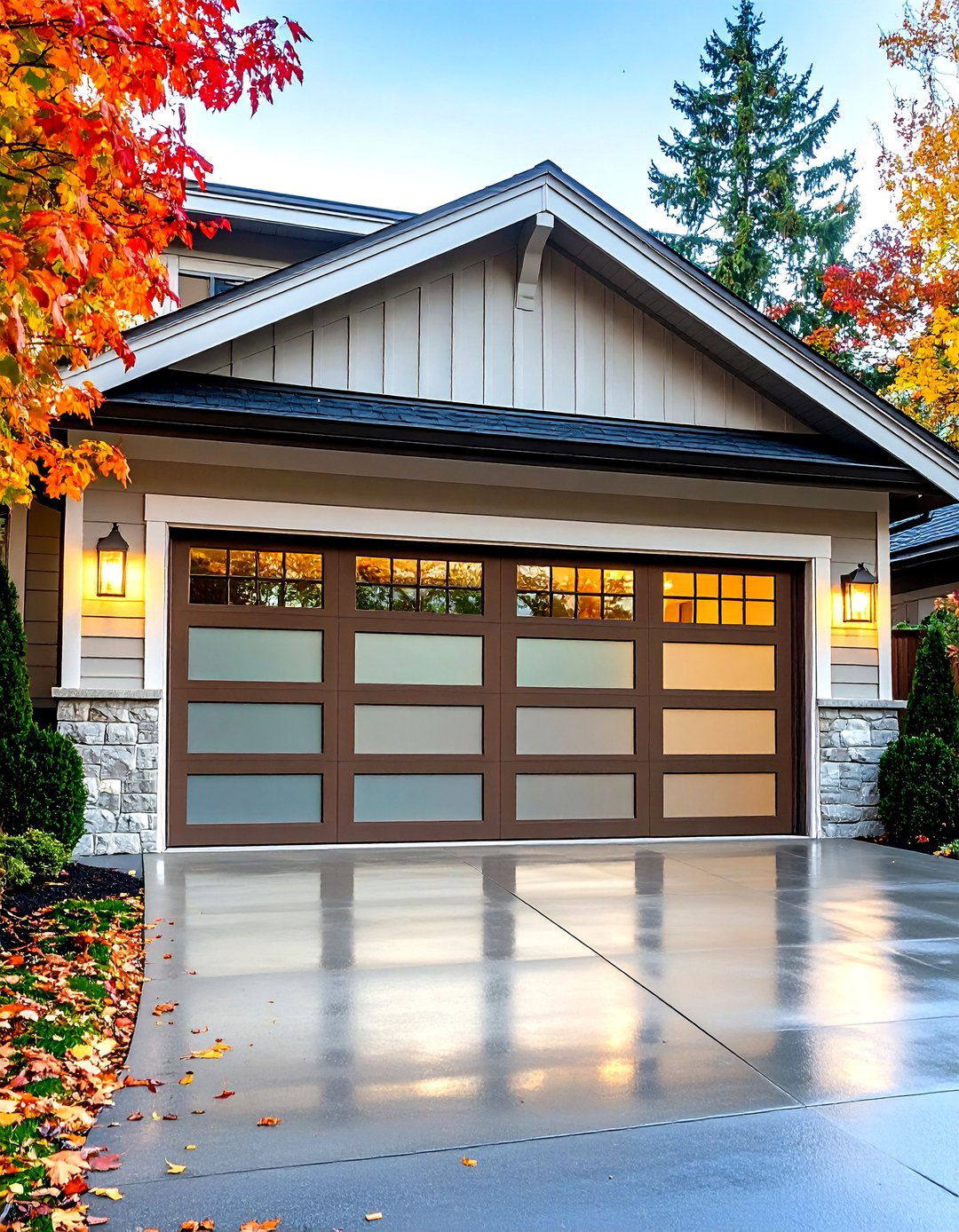 Clean Aluminum Casing with Glass Insets - 25 exterior garage door trim ideas