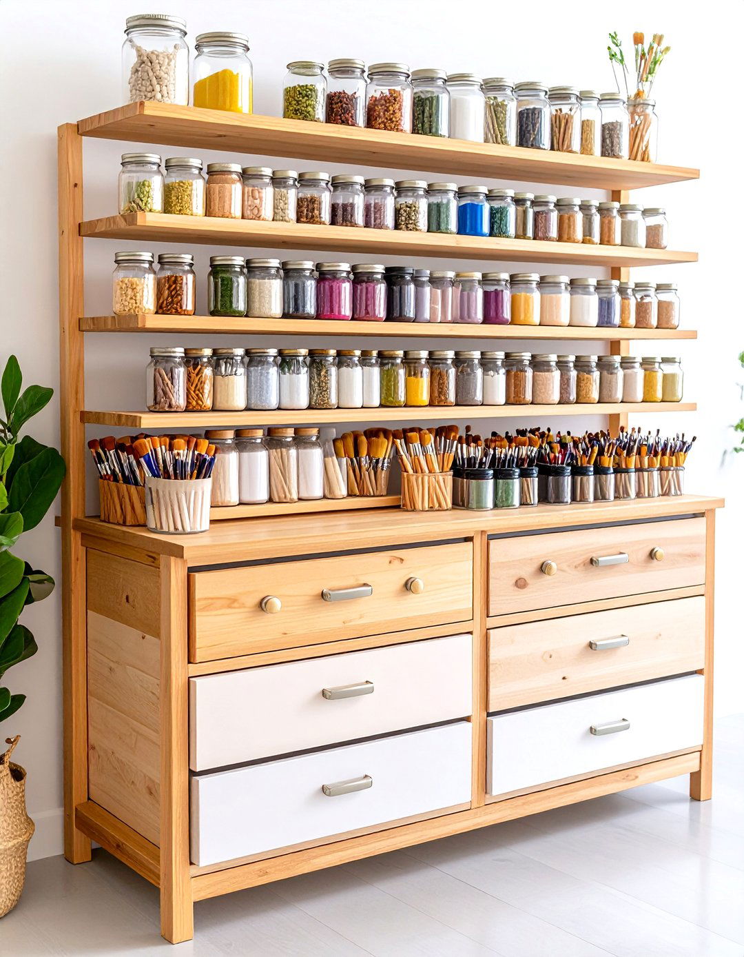 Clear Acrylic Drawers and Mason Jar Brush Libraries - 25 art room ideas