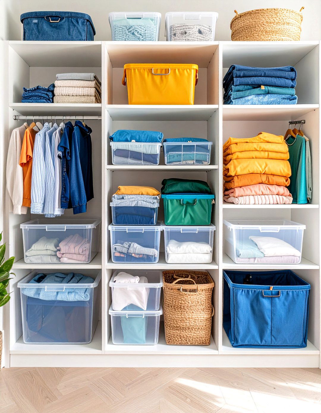 Clear Bins Simplify Seasonal Open Closet Swaps - 25 open closet ideas