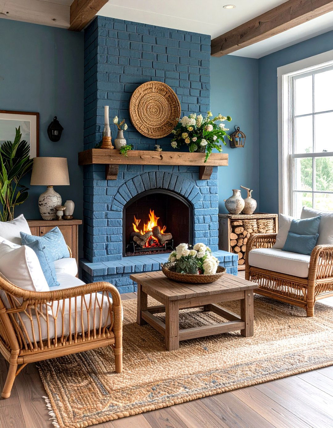 Coastal Blue Gray Brick Fireplace - 25 painted brick fireplace ideas