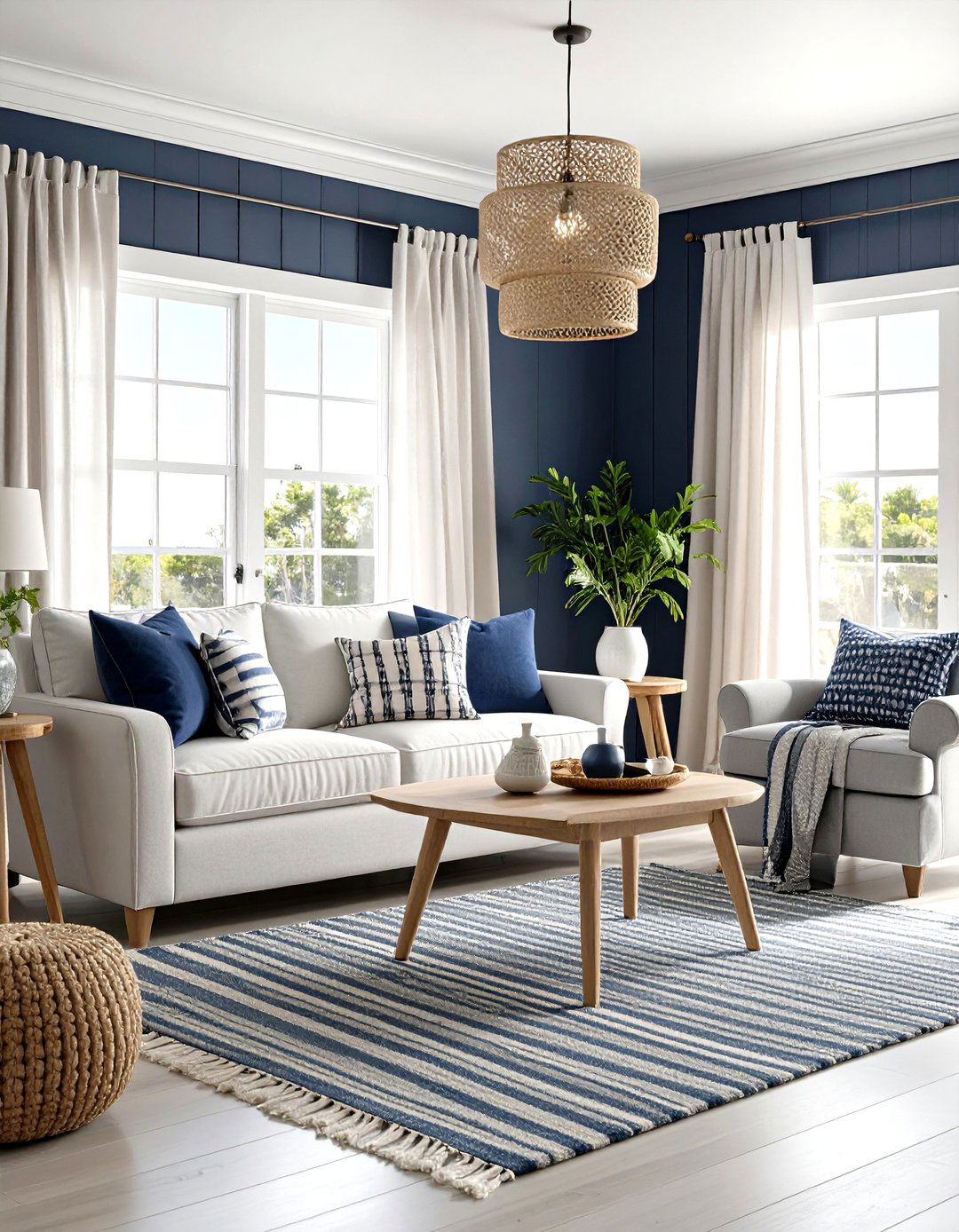 Coastal Chic with Navy Grey and Bright White - 25 navy blue and grey living room ideas