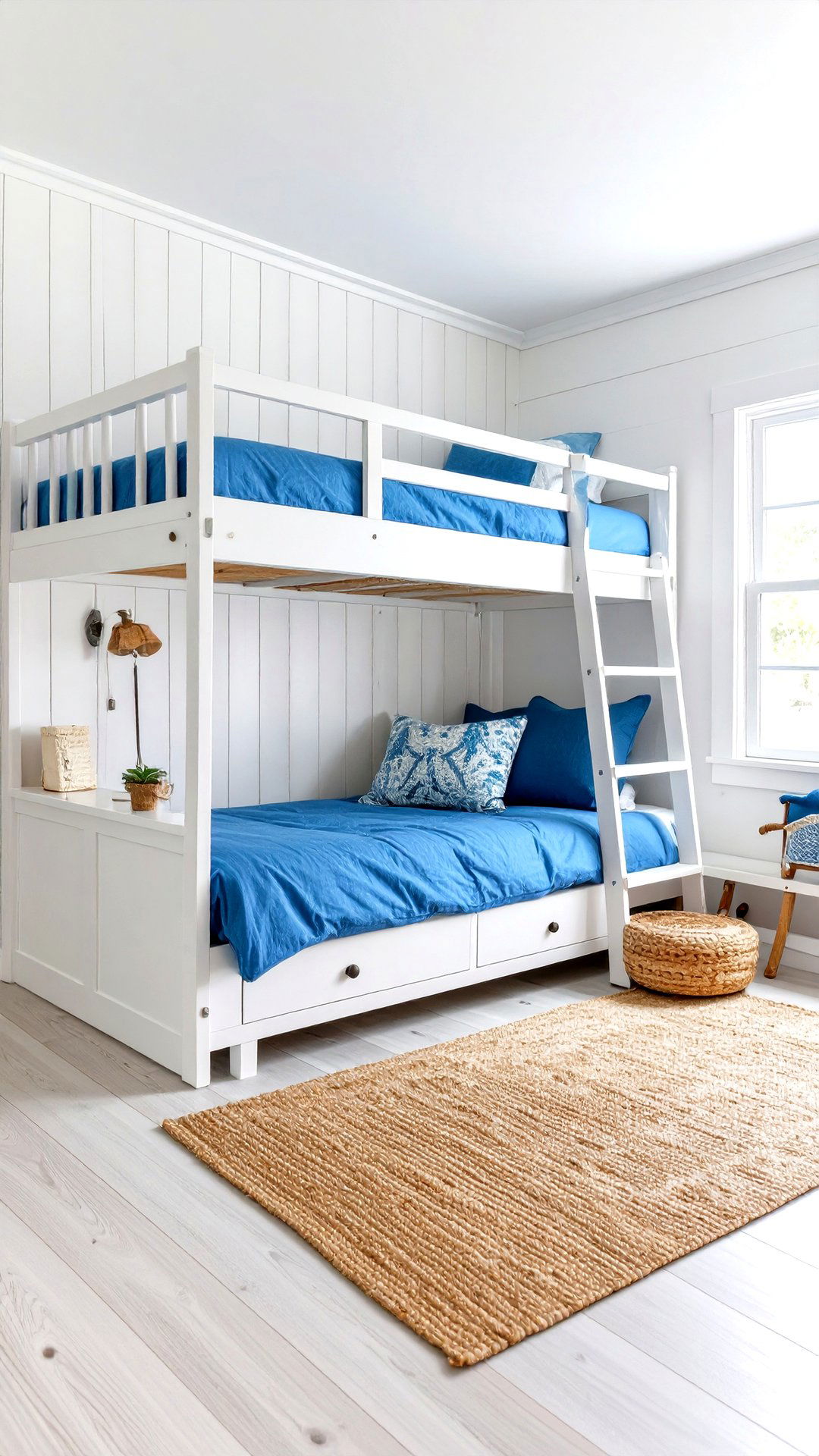 Coastal Cottage Bunk Room with Breezy Blues - 25 bunk room ideas