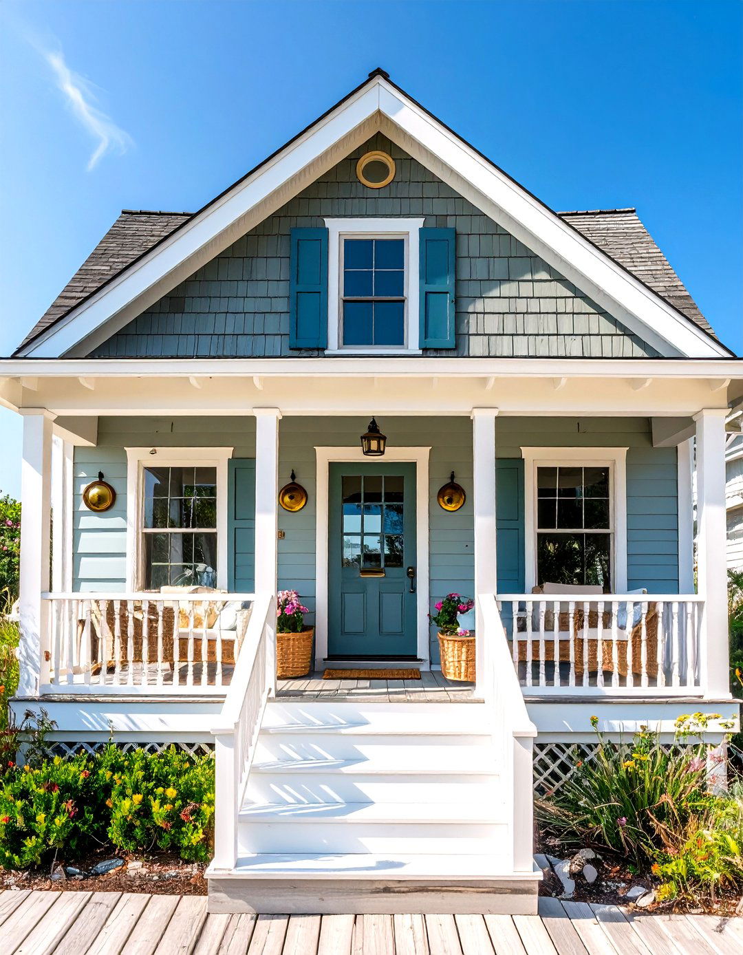 Coastal Cottage Olive Boards and Whitewashed Decking - 25 olive green house exterior ideas