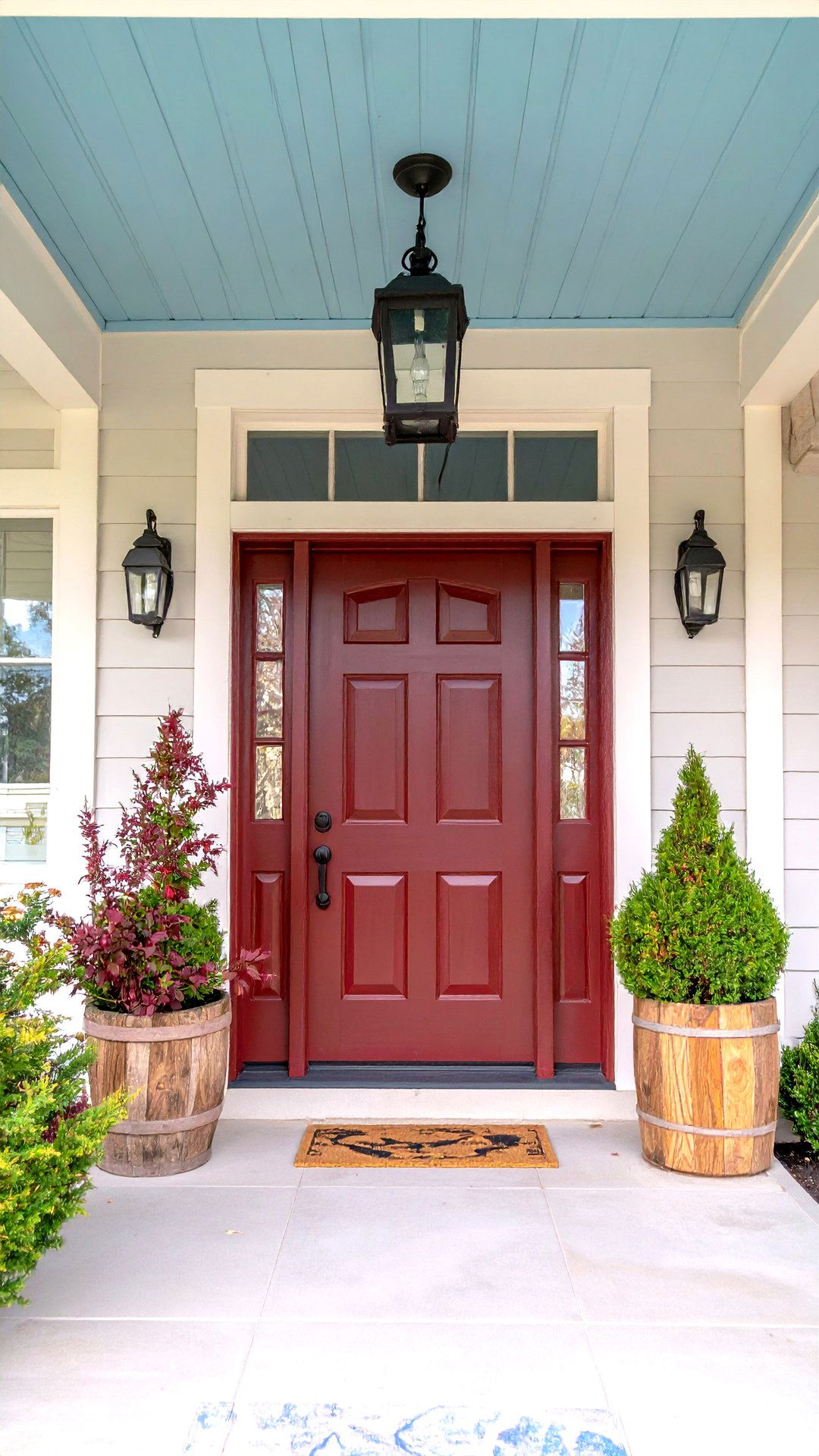 Coastal Friendly Burgundy Door - 25 burgundy front door ideas