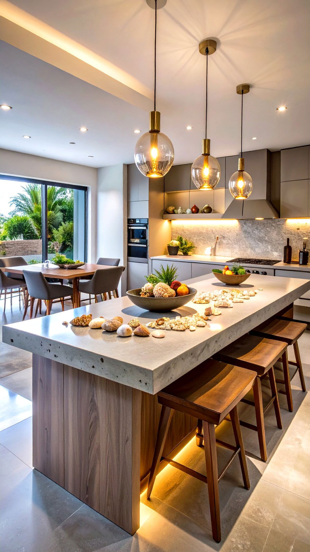 Coastal Inspired Concrete Countertop with Embedded Shells - 25 concrete countertop ideas