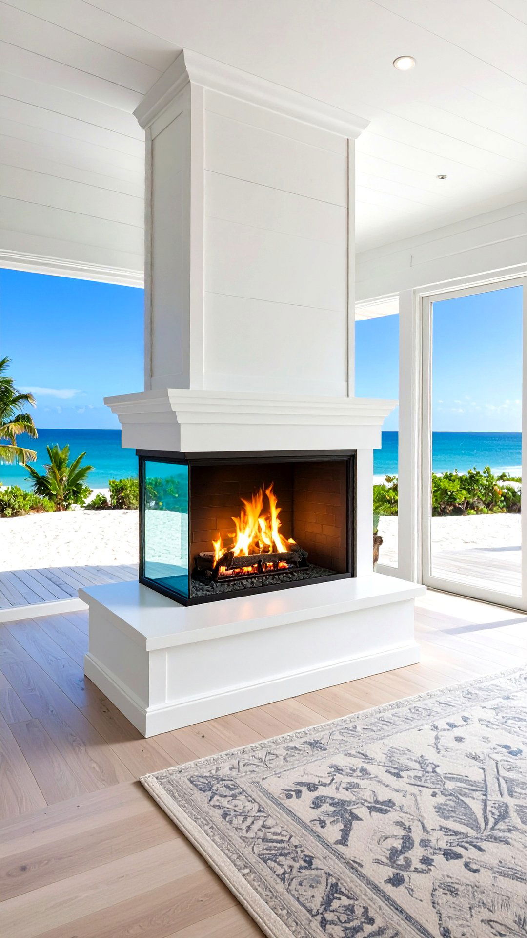 Coastal Style Whitewashed Sided Fireplace - 25 3 sided fireplace ideas