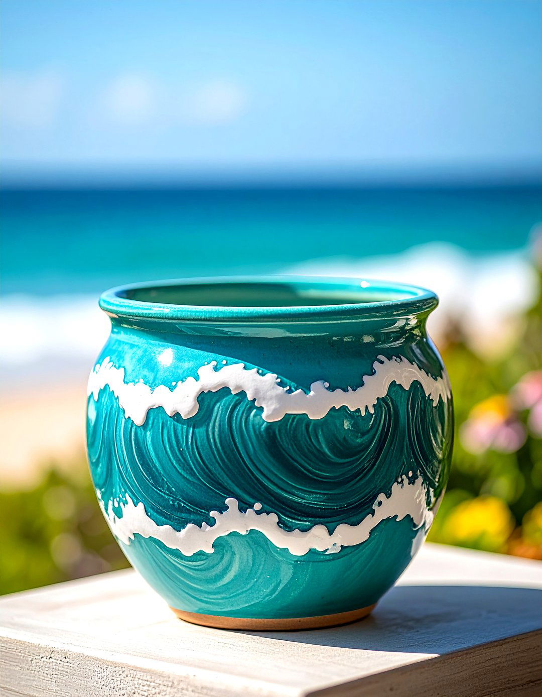 Coastal Wave Painted Pot - 25 painted pot ideas