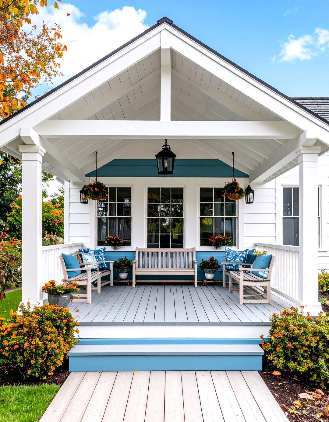 Coastal White Open Gable Porch Breezy With Horizontal Slats - 25 open gable porch ideas