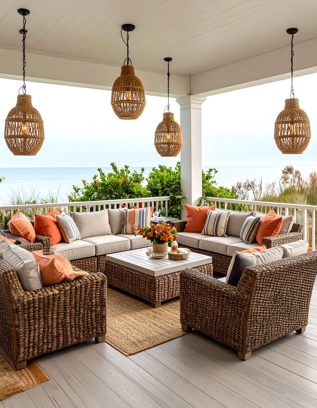 Coastal Wicker Conversation Lanai Overlooking Water - 25 lanai porch & patio designs