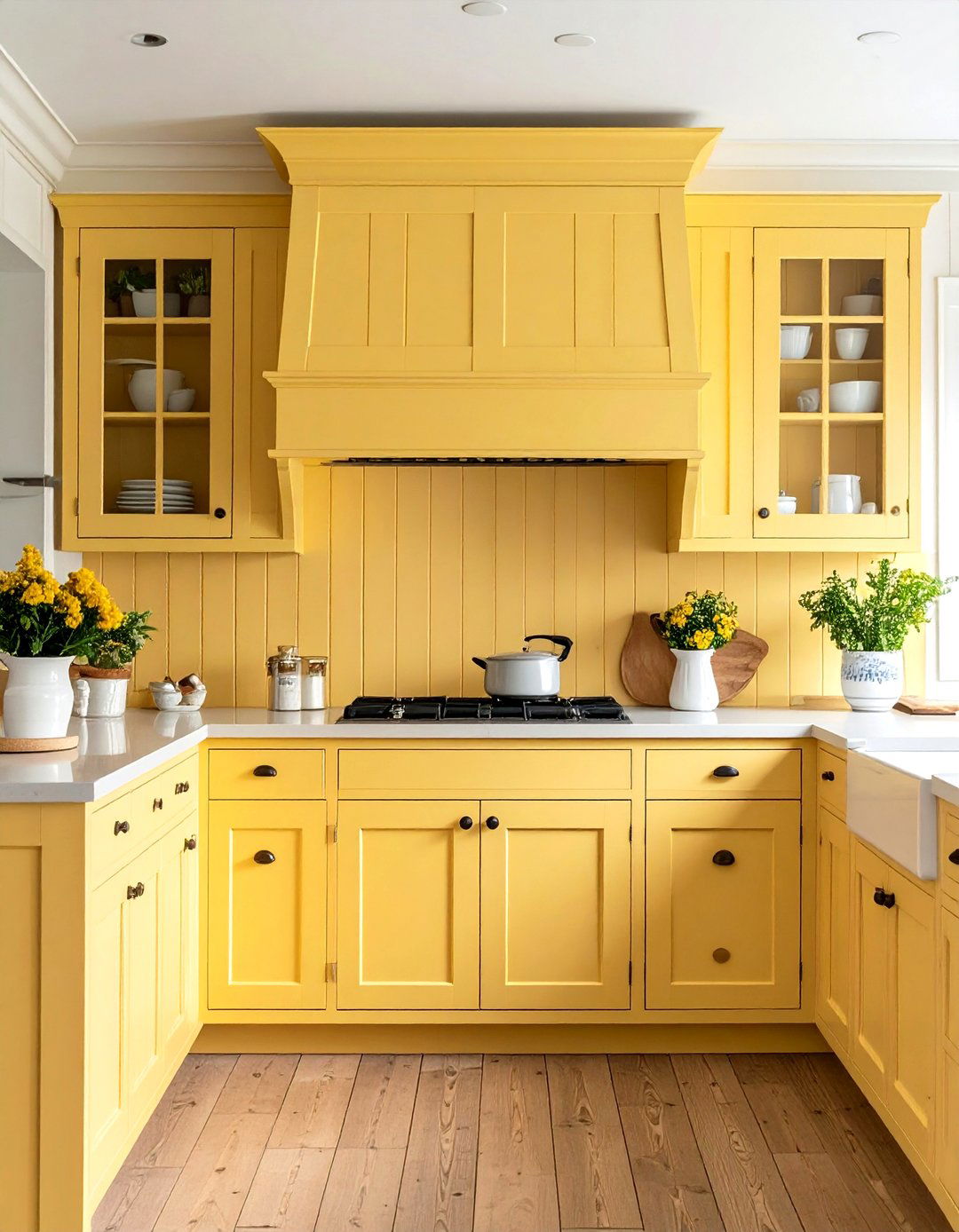 Coat Beadboard Wainscoting in Buttery Cream - 25 pale yellow kitchen ideas