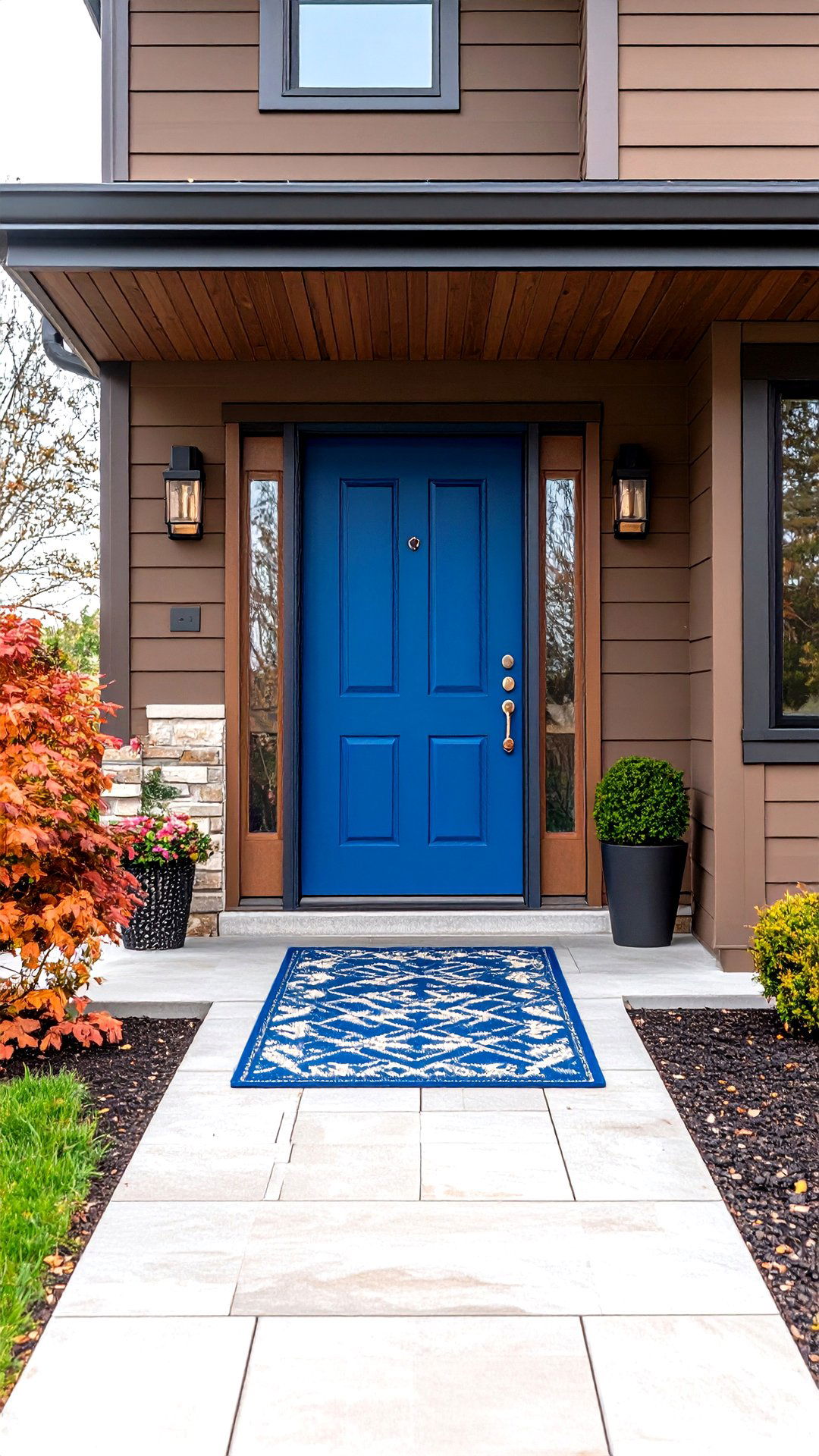 Cobalt Blue Front Door Makes a Bold Statement on Brown House - 25 brown house front door colors