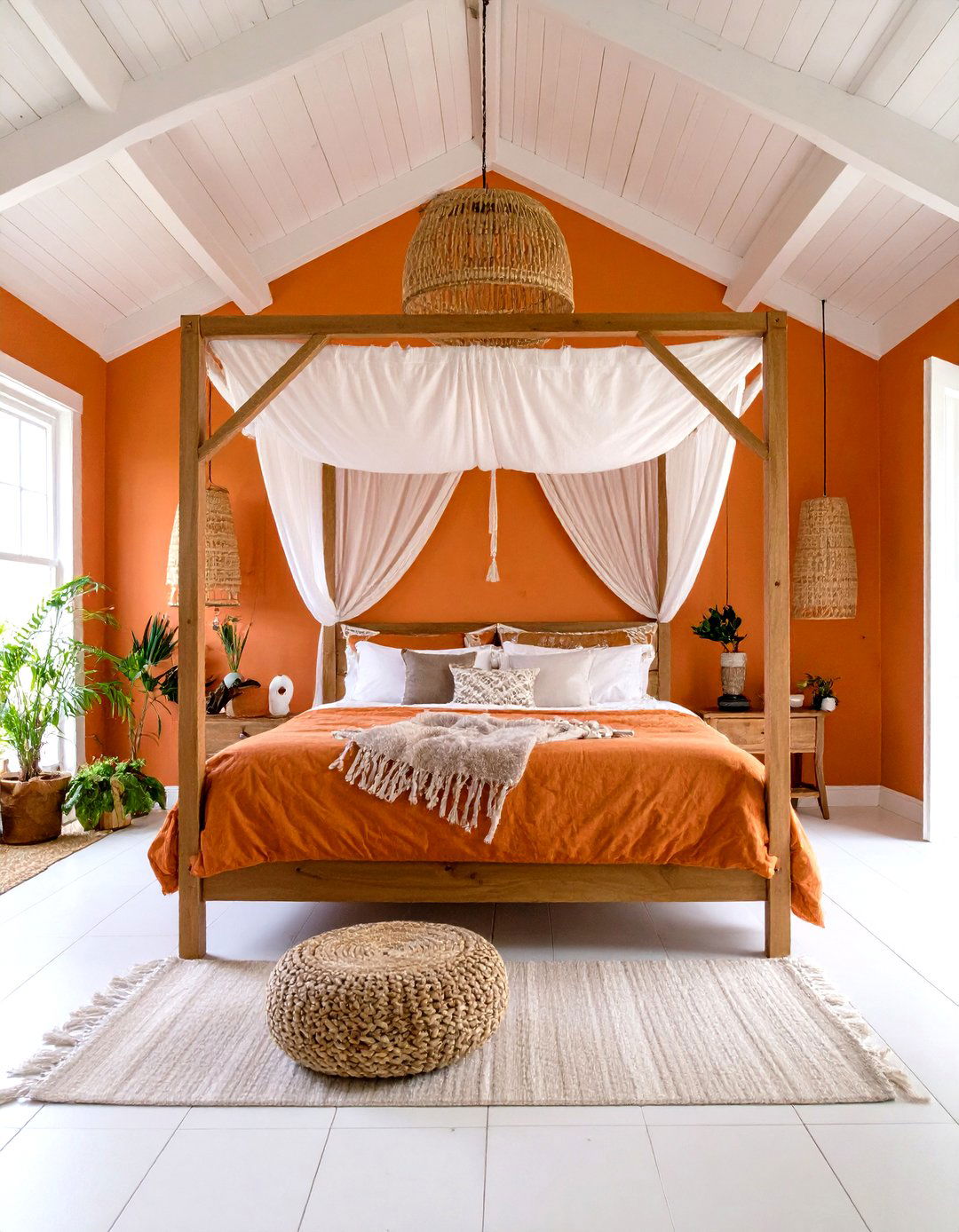 Color Block Headboard Canopy - 25 orange bedroom ideas