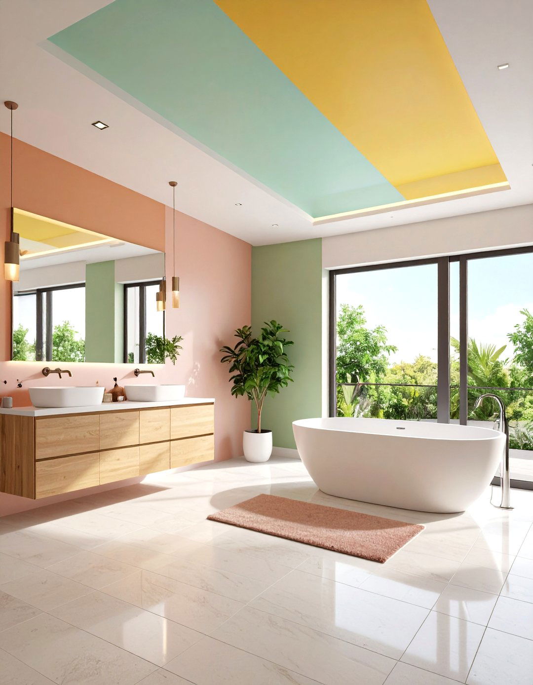 Color Blocking Above Tile Raises Ceiling Perception - 25 apartment bathroom ideas