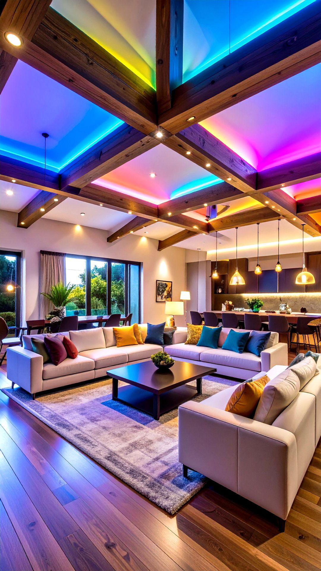 Color Changing LED Wash for Mood Setting - 25 cathedral ceiling ideas