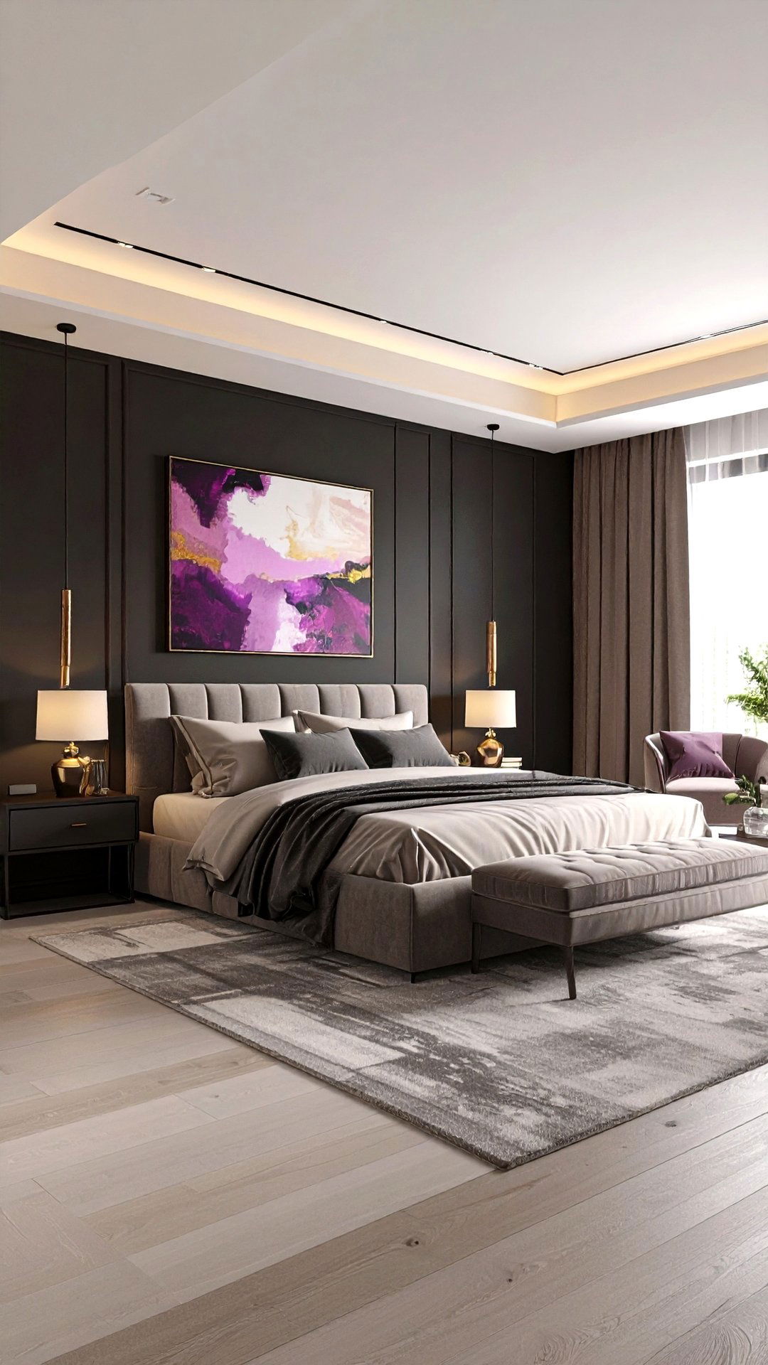 Color Pop Artwork Focus - 25 black accent wall bedroom ideas