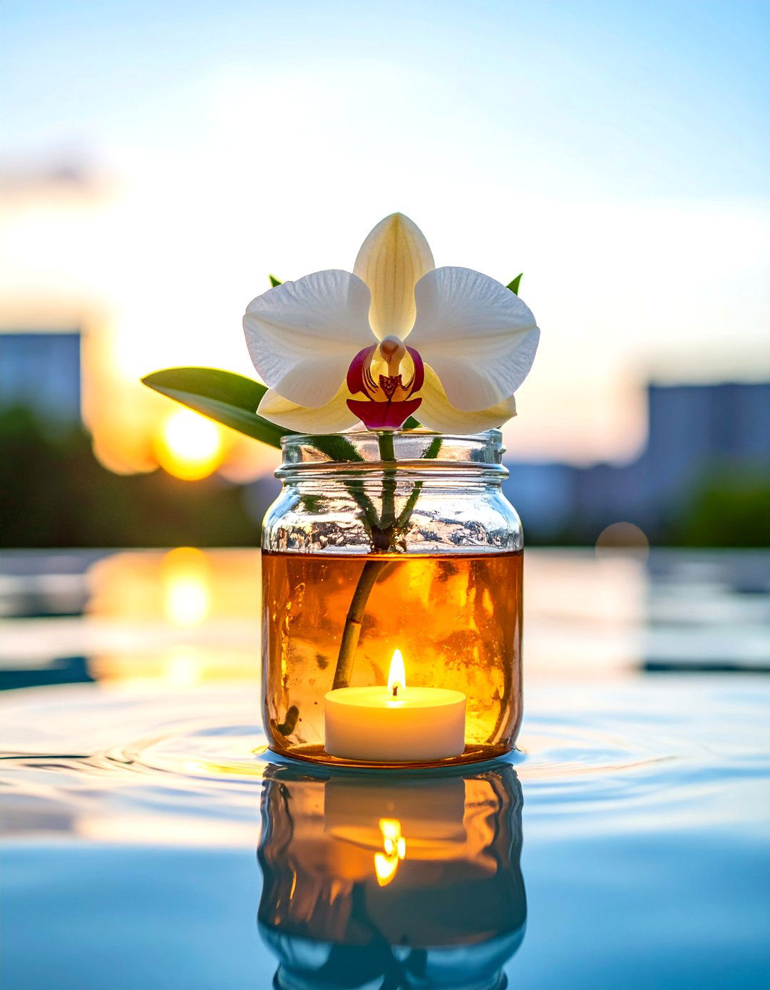 Colored Water and Submerged Orchid Jar - 25 mason jar wedding centerpieces
