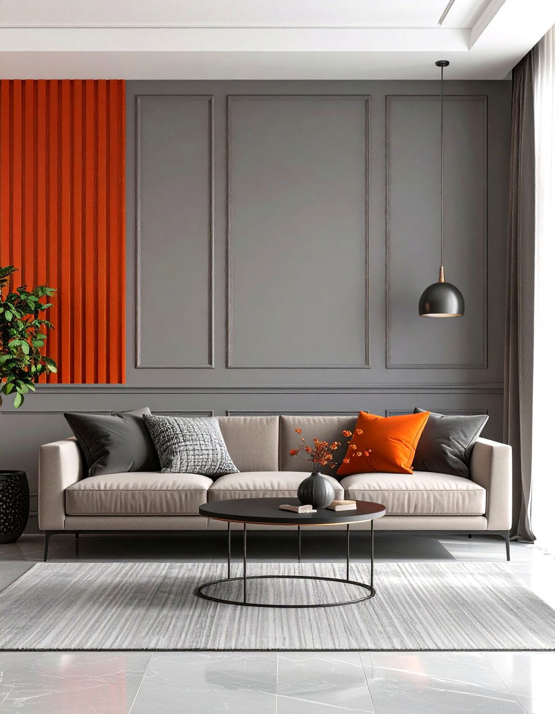 Colour Block Half Walls Dove Grey Below Persimmon Above - 25 orange and grey living room ideas