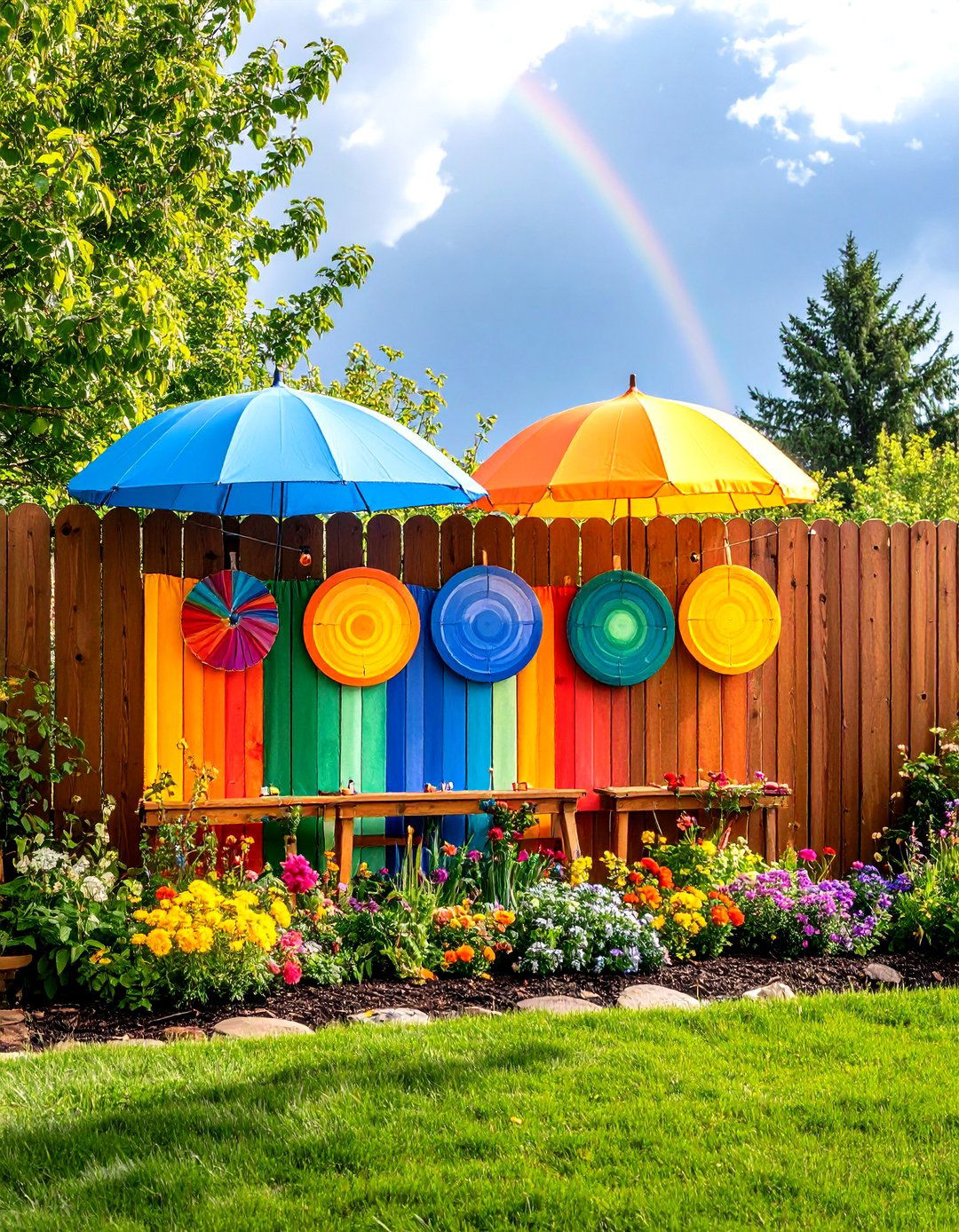 Colour Mixing Rain Painting Wall - 25 eyfs outdoor area ideas