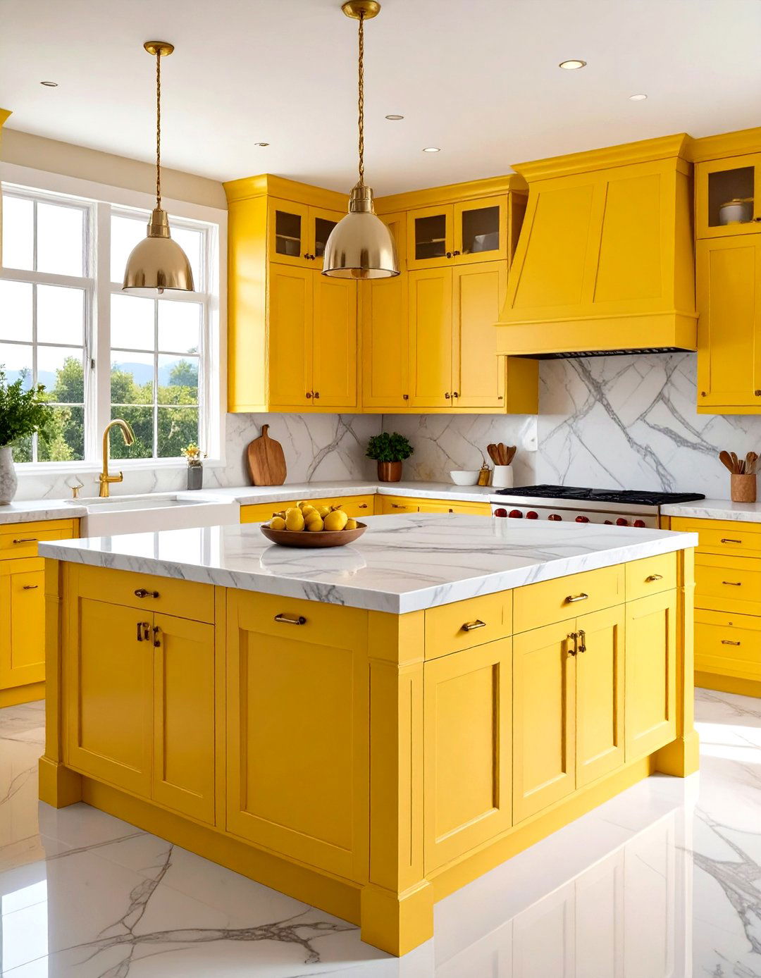 Combine Marble Counters with Yellow Painted Shaker Fronts - 25 pale yellow kitchen ideas