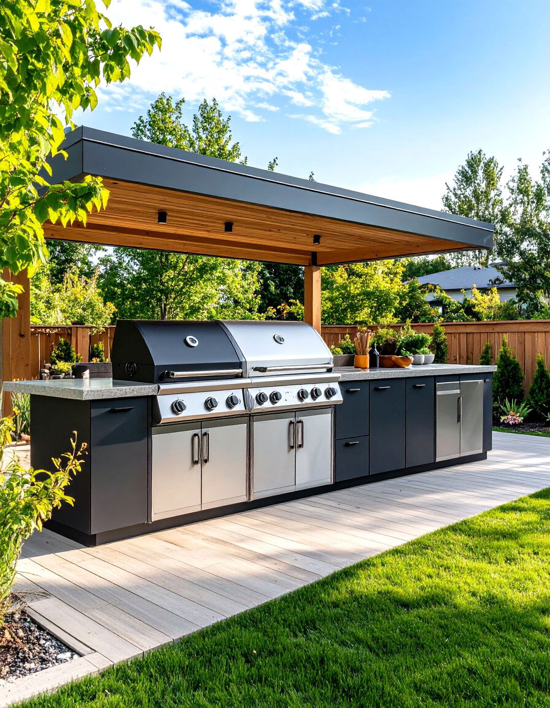 Combined Grill and Smoker Stations - 25 outdoor kitchen designs