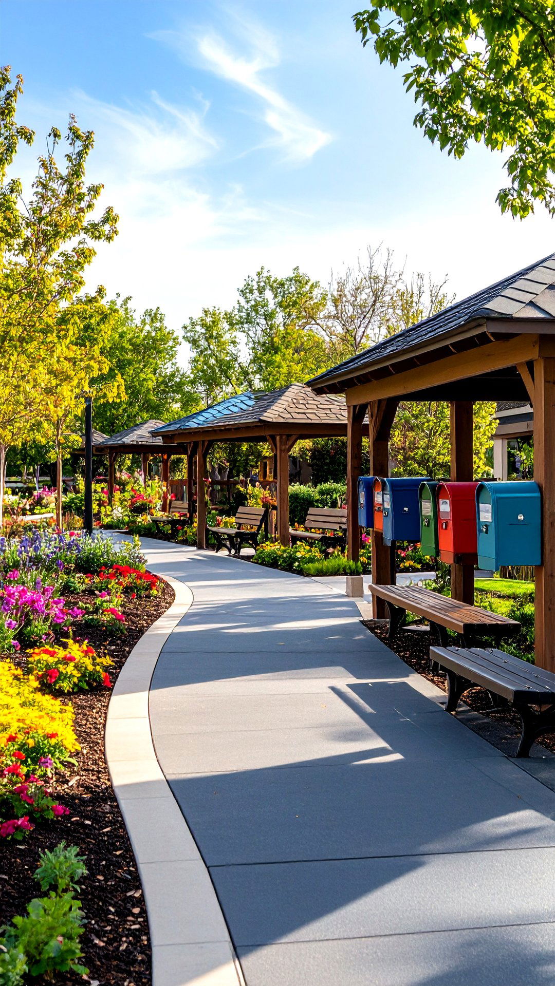 Community Mailbox Asphalt Walkway Encouraging Neighborly Chats - 25 asphalt walkway ideas
