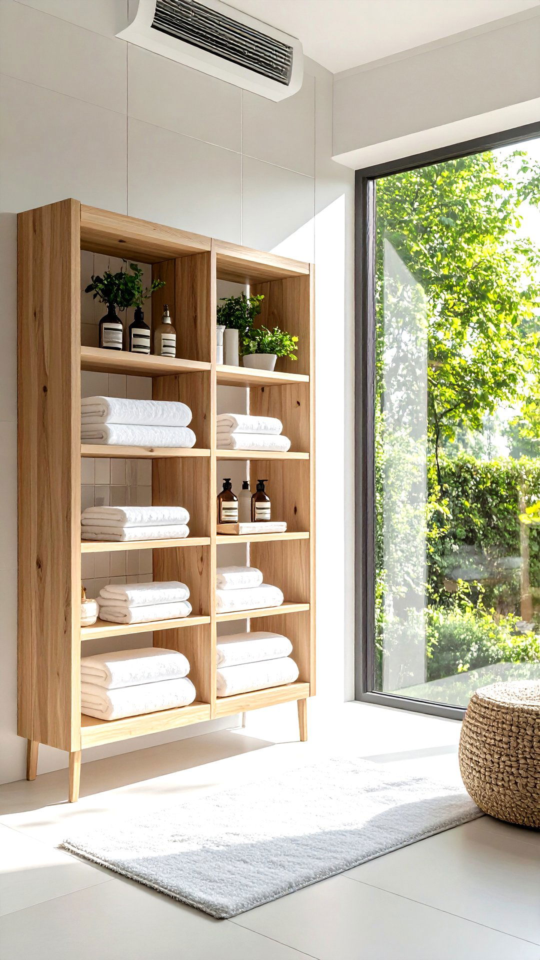 Compact Bookcase Bordering a Bathroom Window - 25 bookcases around window design ideas