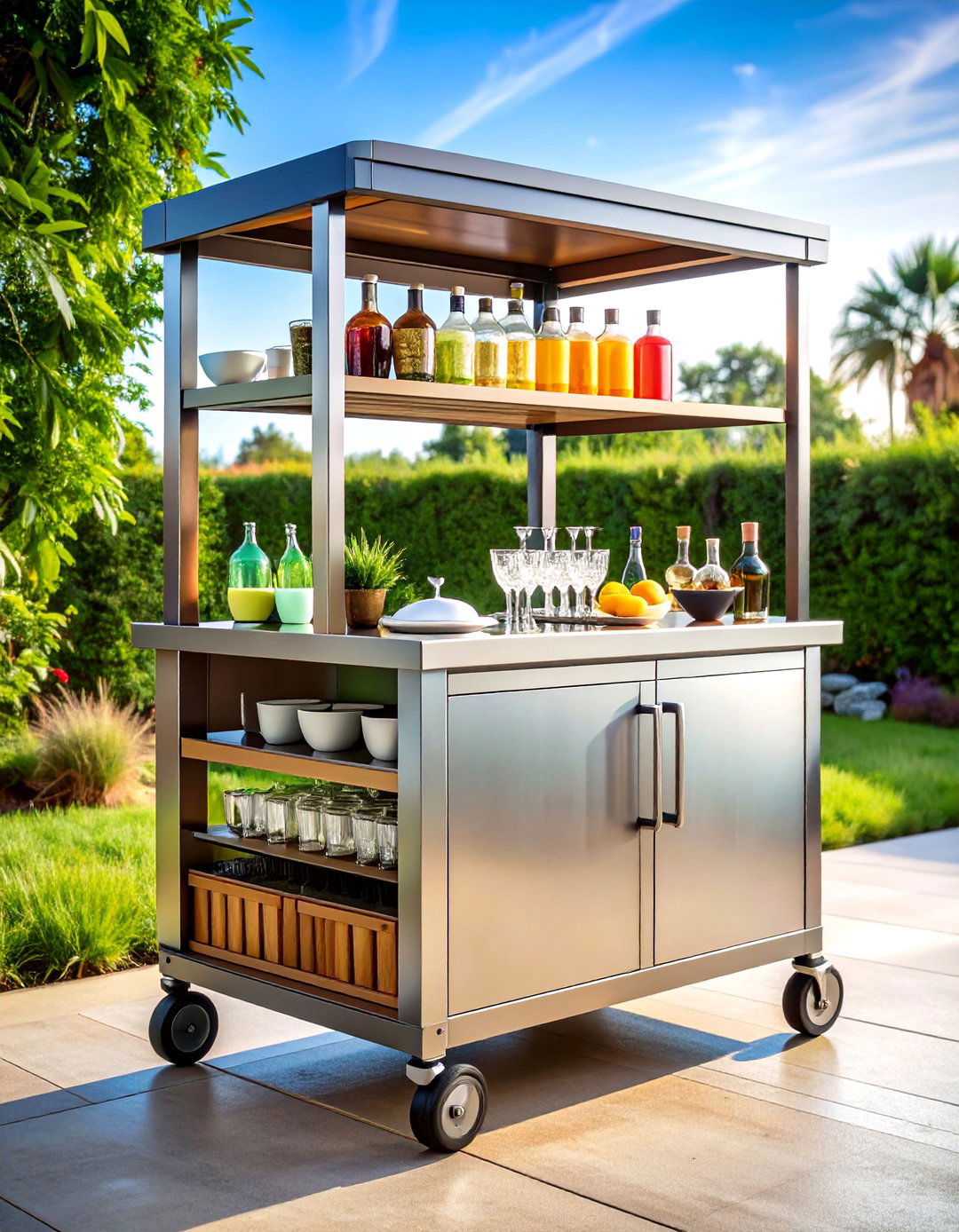 Compact Outdoor Furniture Bar Carts with Lockable Wheels - 25 outdoor furniture ideas
