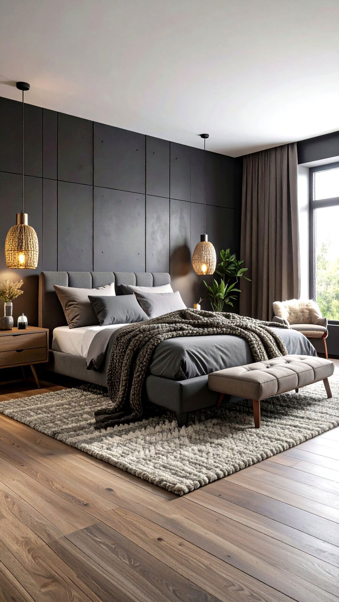 Concrete Texture Effect - 25 black accent wall bedroom ideas