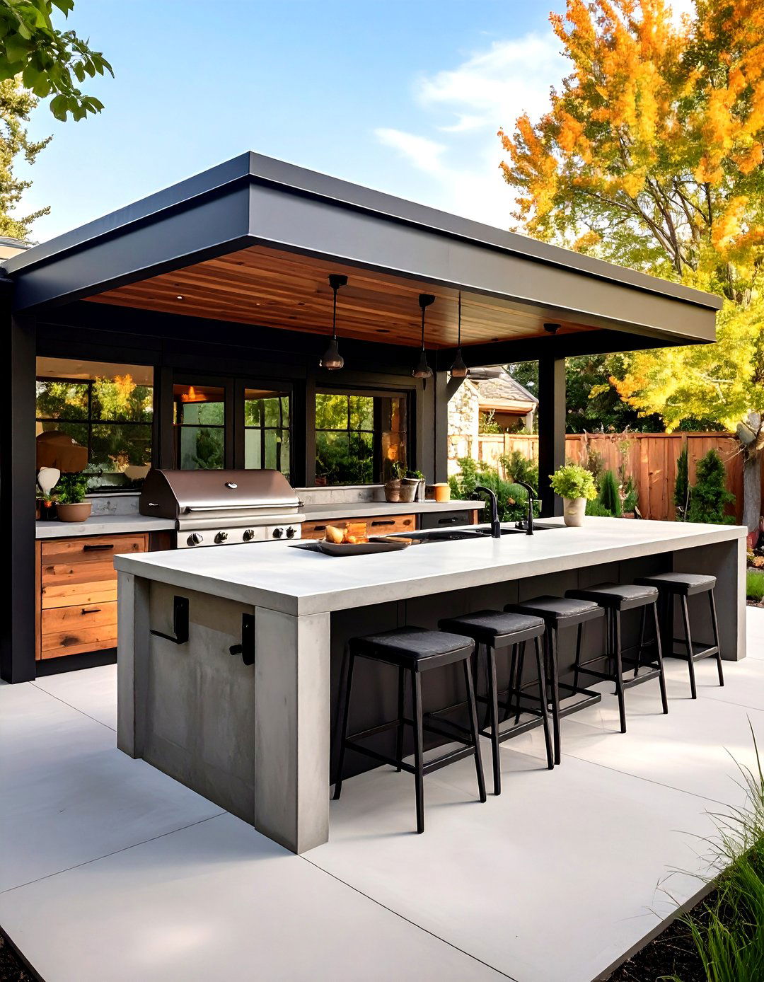 Concrete Top Outdoor Kitchen Island With Smoker Nook - 25 outdoor kitchen island ideas