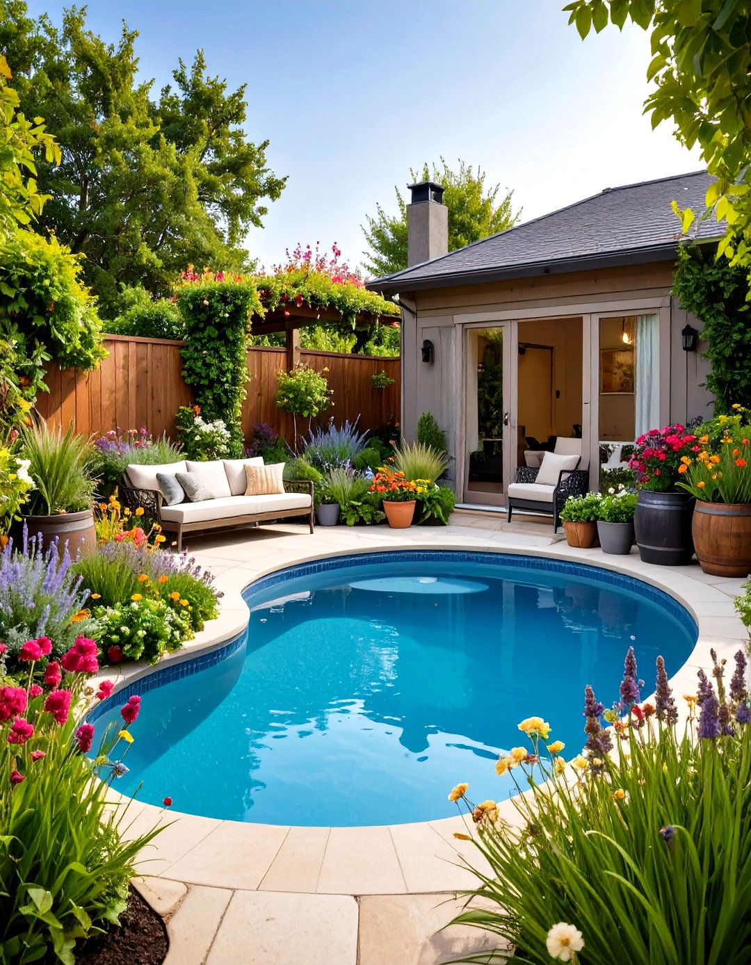 Container Garden Oasis Frames the Pool in Greenery - 25 above ground pool ideas
