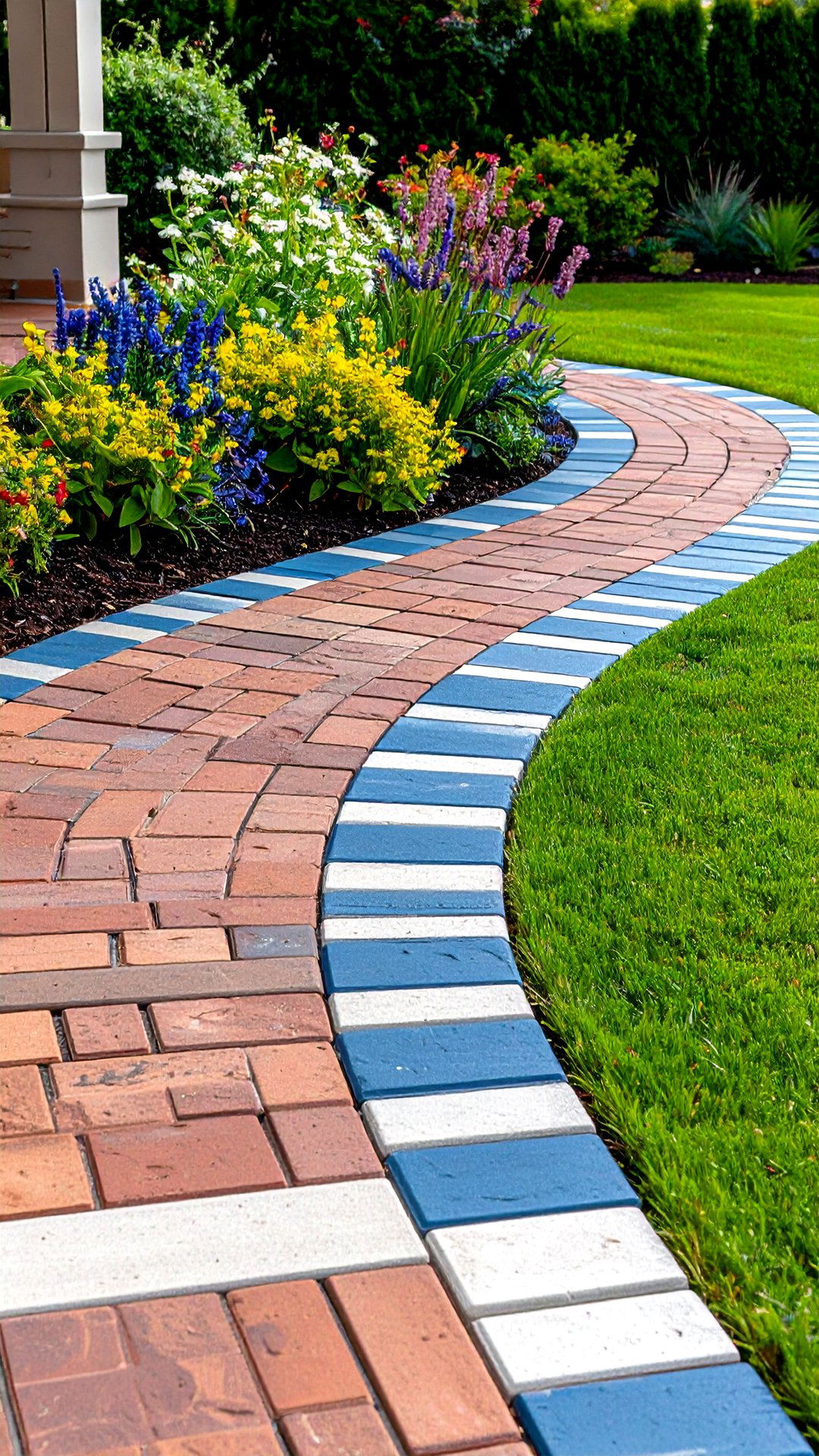 Contrasting Sailor Border to Highlight Elevation Changes - 25 brick patio ideas
