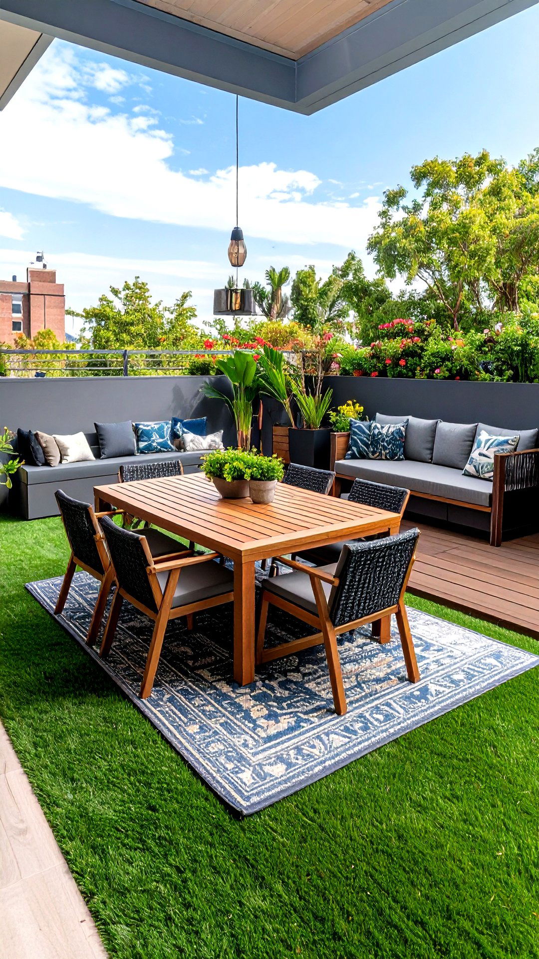 Convertible Dining Area with Foldaway Table - 25 artificial grass balcony design