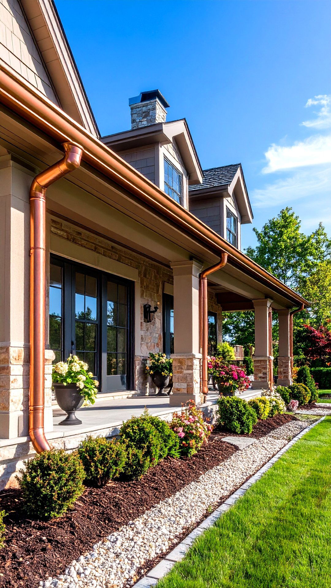 Copper Gutters and Round Downspouts Elevate Details - 25 colonial front porch ideas