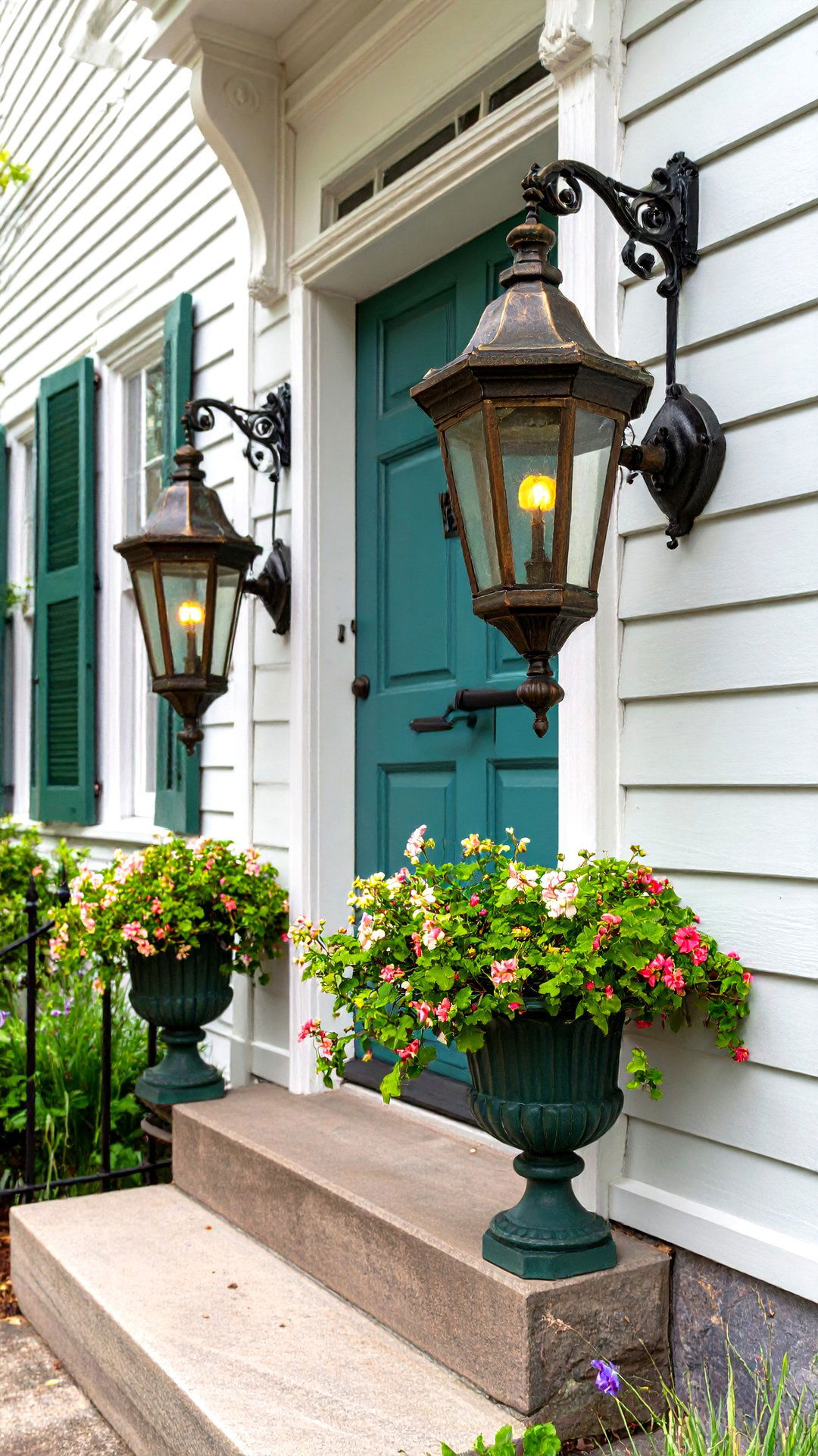 Copper Lantern Sconces Add Warm Historic Glow - 25 colonial front porch ideas