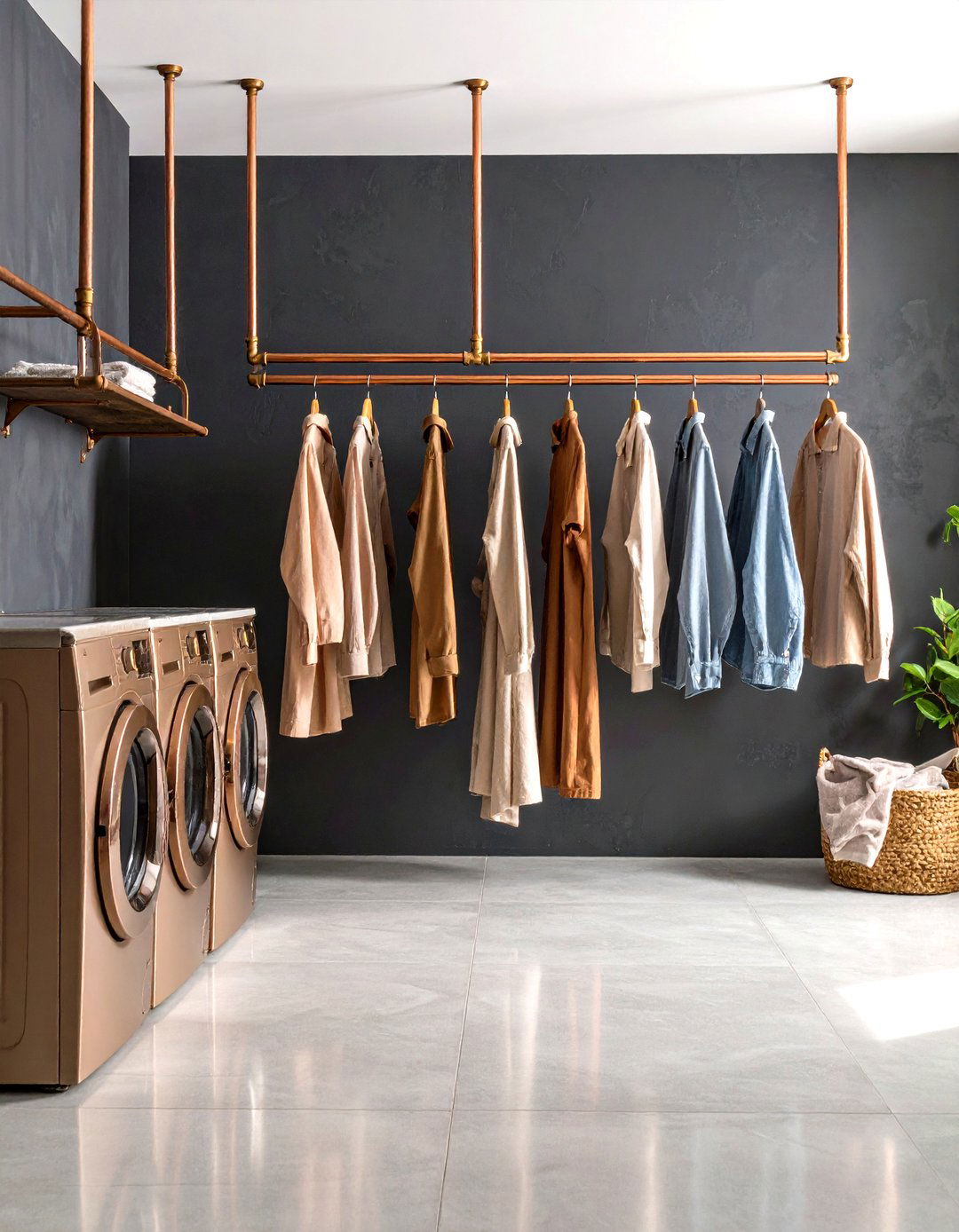 Copper Pipe Hanging Rod Laundry Room - 25 dark & moody laundry room ideas