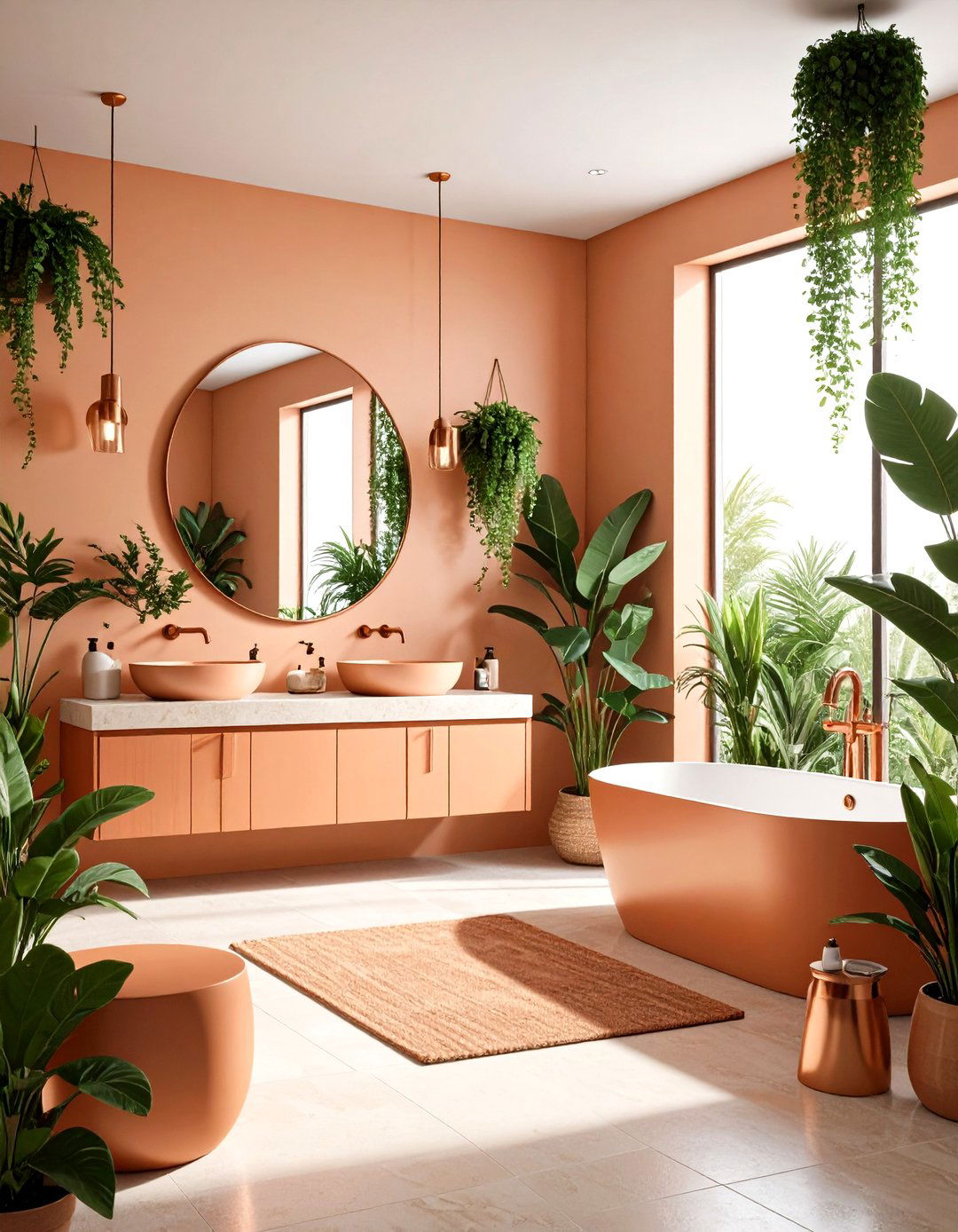 Copper and Orange Fixture Pairing for Warm Glow - 25 orange bathroom ideas